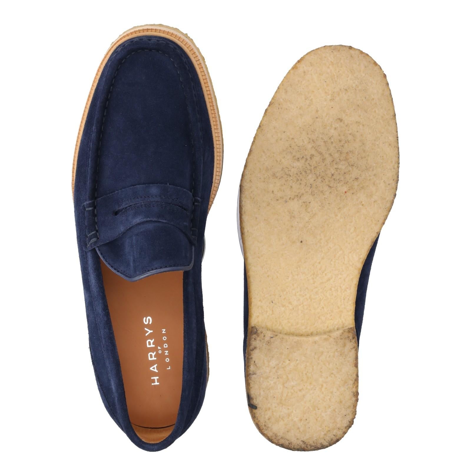 Harrys Of London Healey Suede Penny Loafer Navy-MALFORD OF LONDON SAVILE ROW MENSWEAR OUTLET