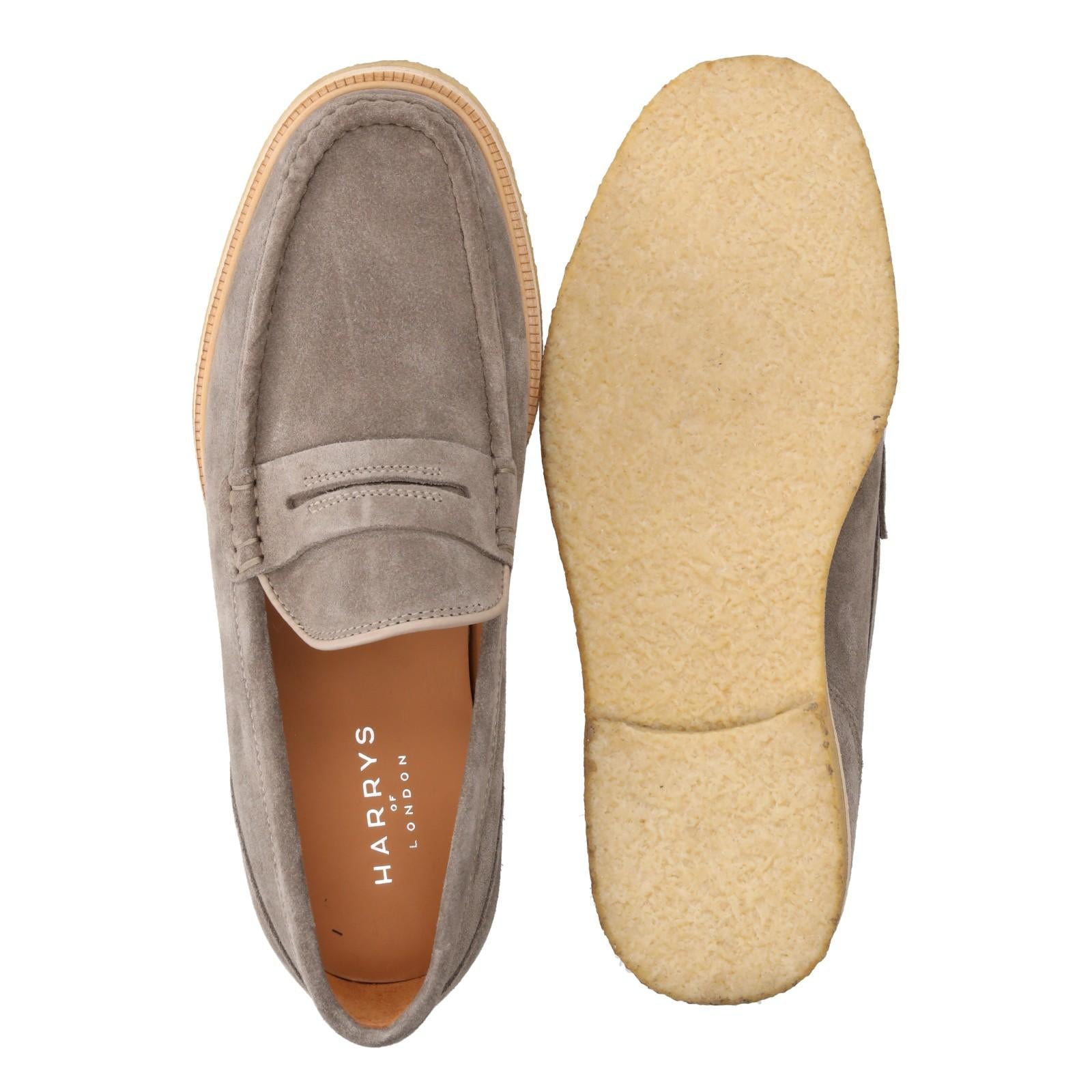 Harrys Of London Healey Suede Penny Loafer Taupe-MALFORD OF LONDON SAVILE ROW MENSWEAR OUTLET