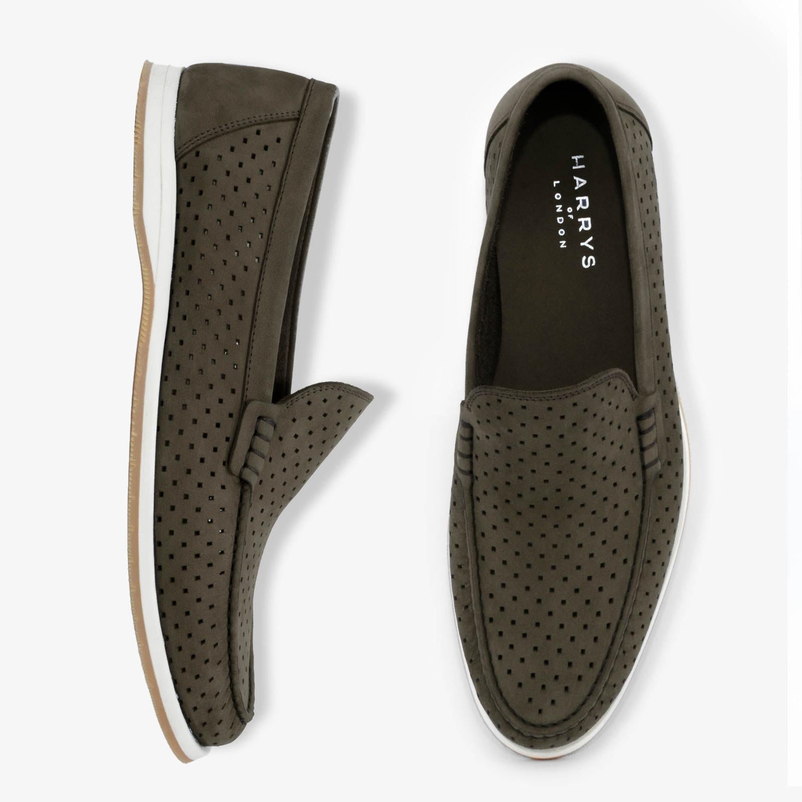 Harrys Of London Kitts Perforated Nubuck Shoe-MALFORD OF LONDON SAVILE ROW MENSWEAR OUTLET