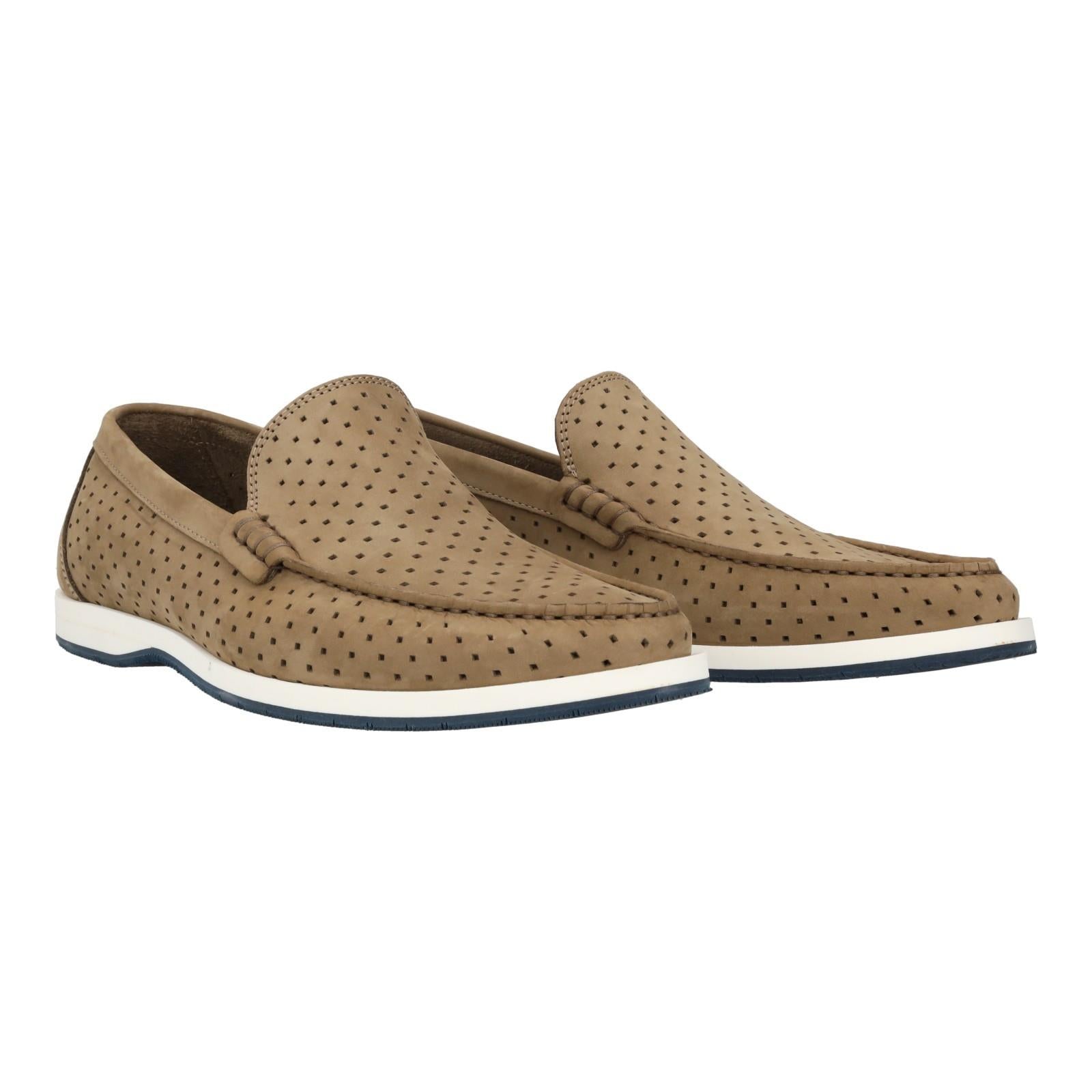 Harrys Of London Kitts Perforated Nubuk Loafer Tortora-MALFORD OF LONDON SAVILE ROW MENSWEAR OUTLET