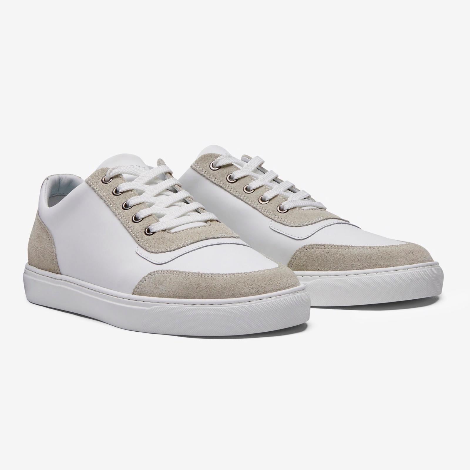 Harrys Of London Nimble Tech Leather/Suede Trainer White-Light Grey-MALFORD OF LONDON SAVILE ROW MENSWEAR OUTLET