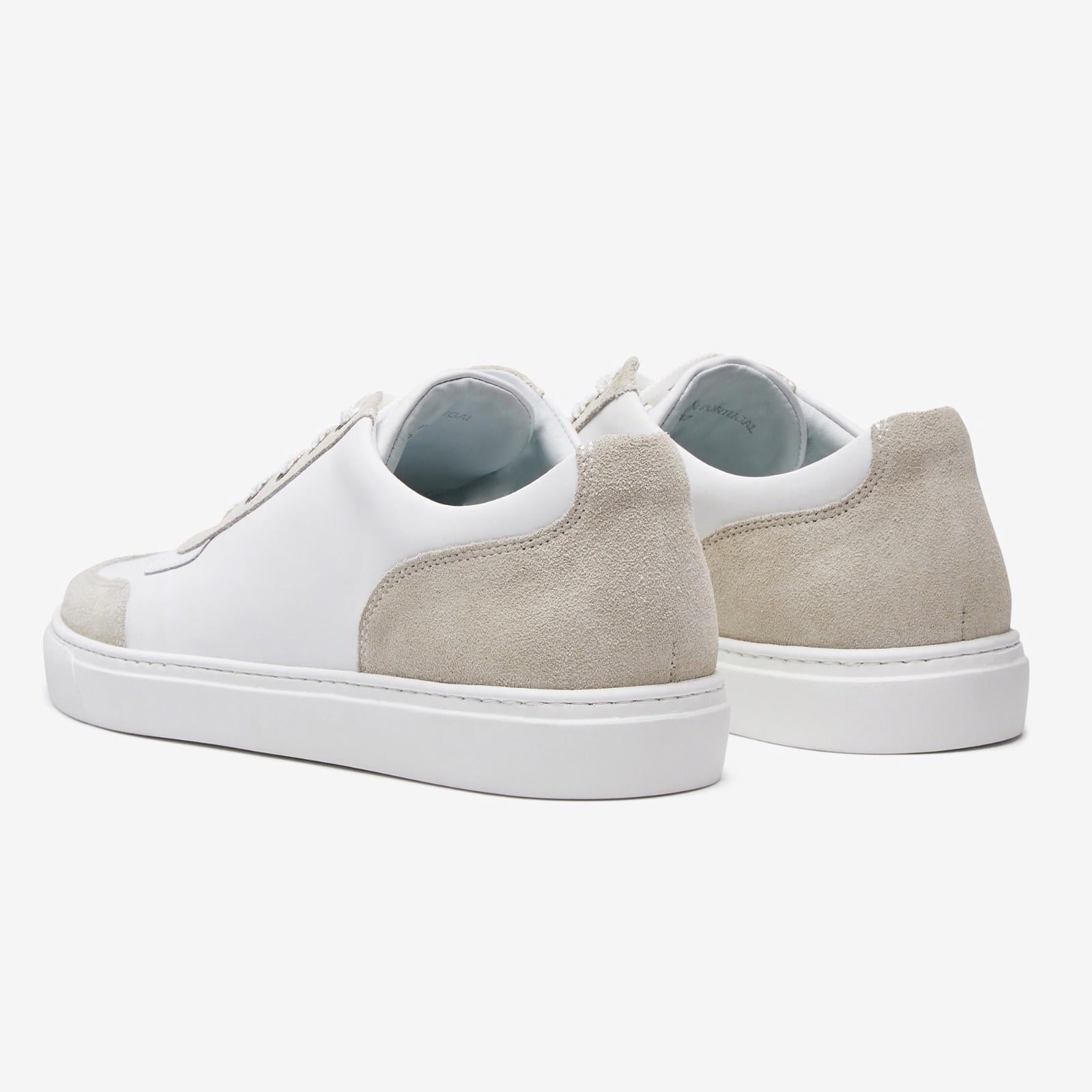 Harrys Of London Nimble Tech Leather/Suede Trainer White-Light Grey-MALFORD OF LONDON SAVILE ROW MENSWEAR OUTLET