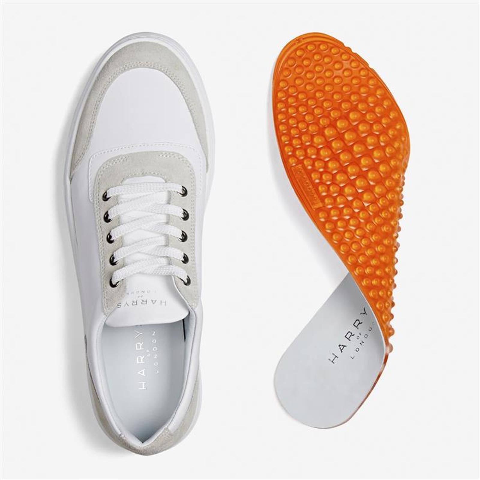 Harrys Of London Nimble Tech Leather/Suede Trainer White-Light Grey-MALFORD OF LONDON SAVILE ROW MENSWEAR OUTLET