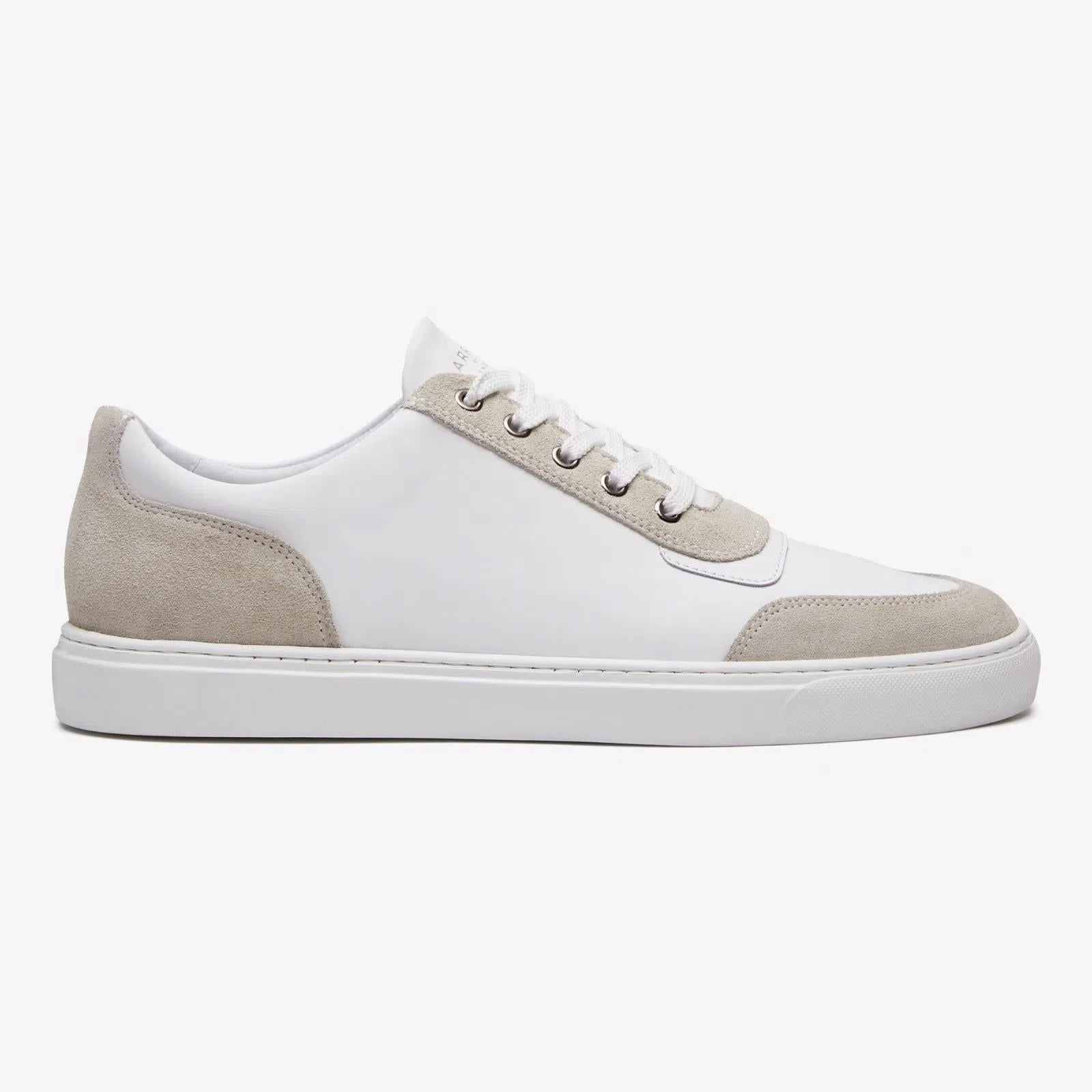 Harrys Of London Nimble Tech Leather/Suede Trainer White-Light Grey-MALFORD OF LONDON SAVILE ROW MENSWEAR OUTLET