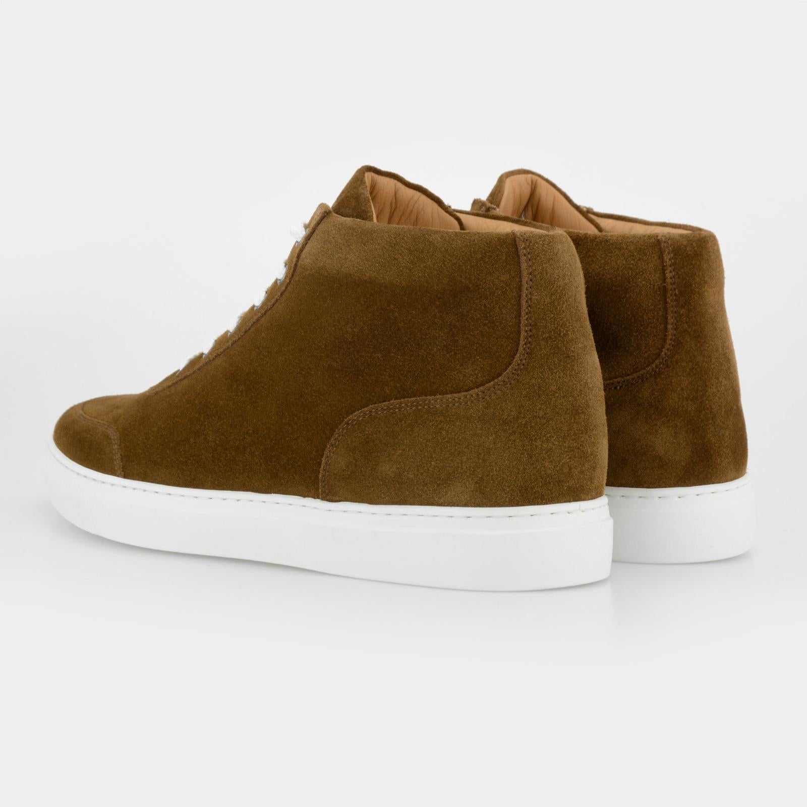 Harrys Of London Nimble high Suede Trainer Chestnut-MALFORD OF LONDON SAVILE ROW MENSWEAR OUTLET