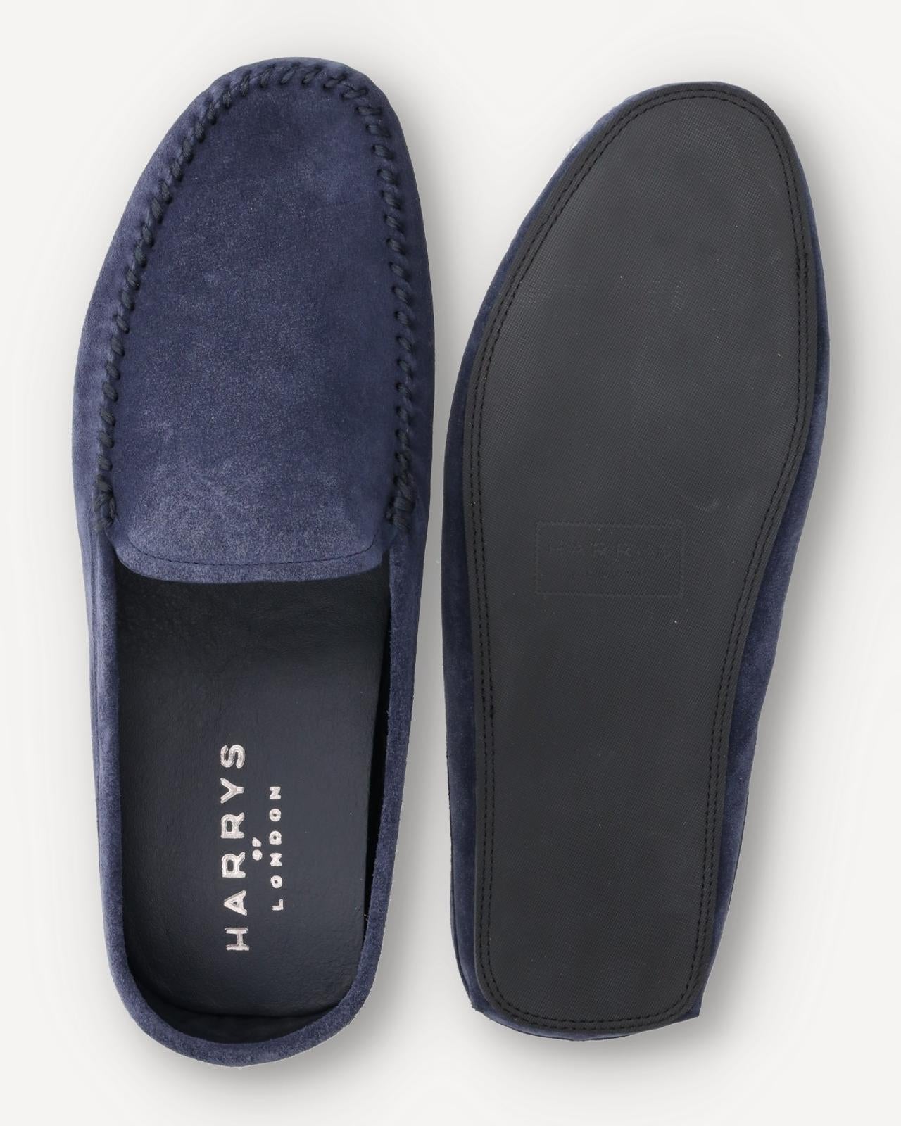 Harrys Of London Suede Jet Slipper Shoe Navy-MALFORD OF LONDON SAVILE ROW MENSWEAR OUTLET