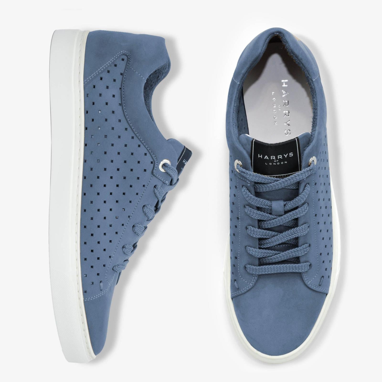 Harrys Of London Tom Nappa Leather/Tech Trainer Light Blue-MALFORD OF LONDON SAVILE ROW MENSWEAR OUTLET