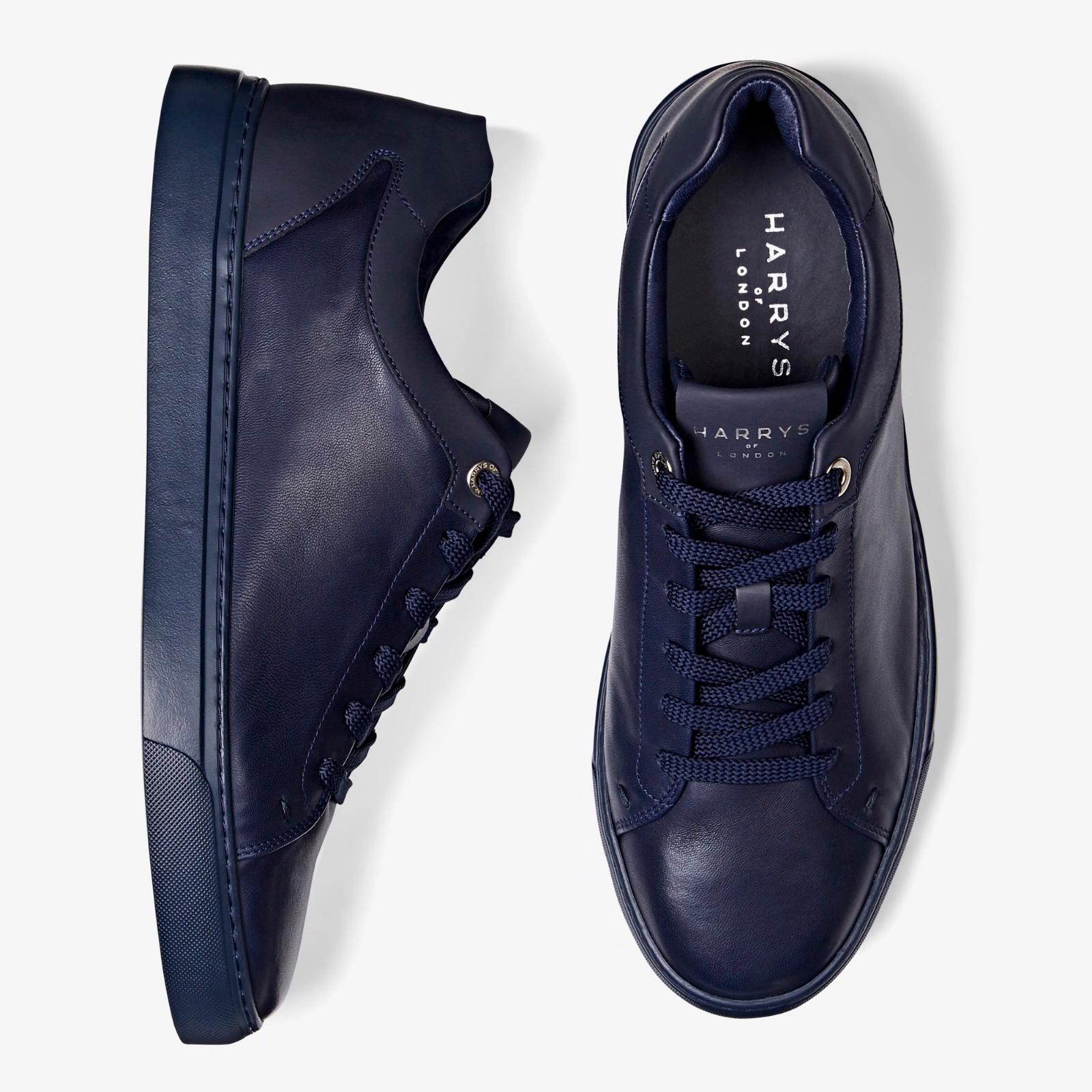 Harrys Of London Tom Nappa Leather/Tech Trainer Navy-MALFORD OF LONDON SAVILE ROW MENSWEAR OUTLET