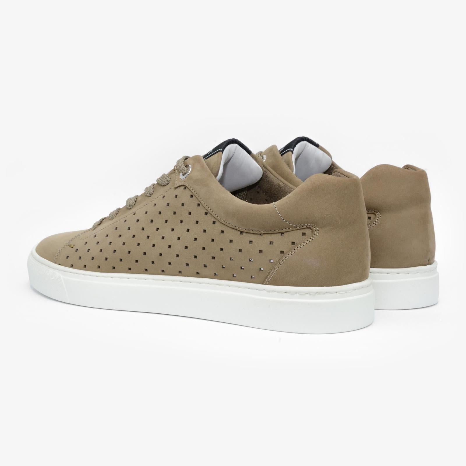 Harrys Of London Tom Perforated Nubuck Tortora Trainer Alabaster-MALFORD OF LONDON SAVILE ROW MENSWEAR OUTLET