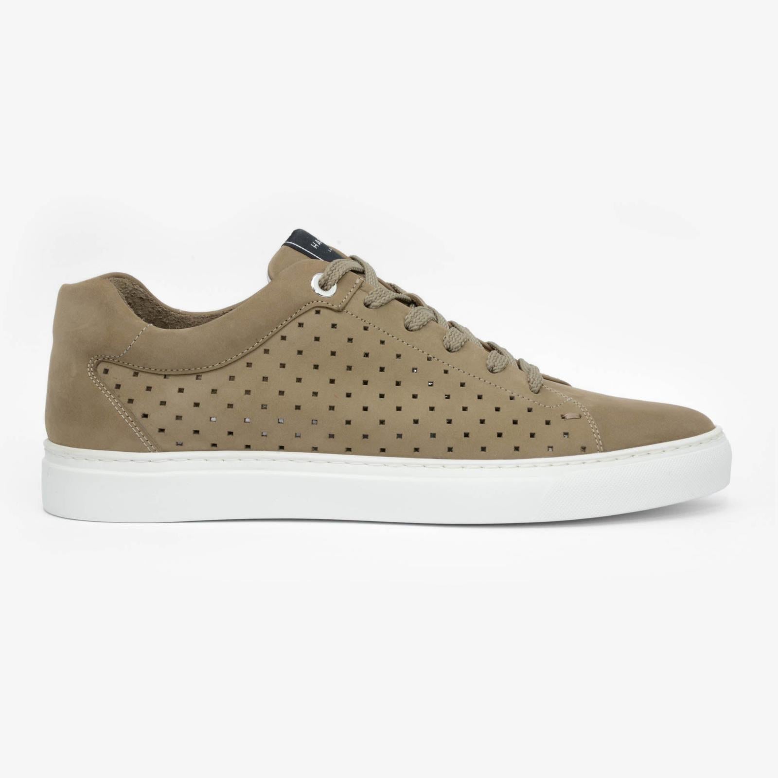 Harrys Of London Tom Perforated Nubuck Tortora Trainer Alabaster-MALFORD OF LONDON SAVILE ROW MENSWEAR OUTLET