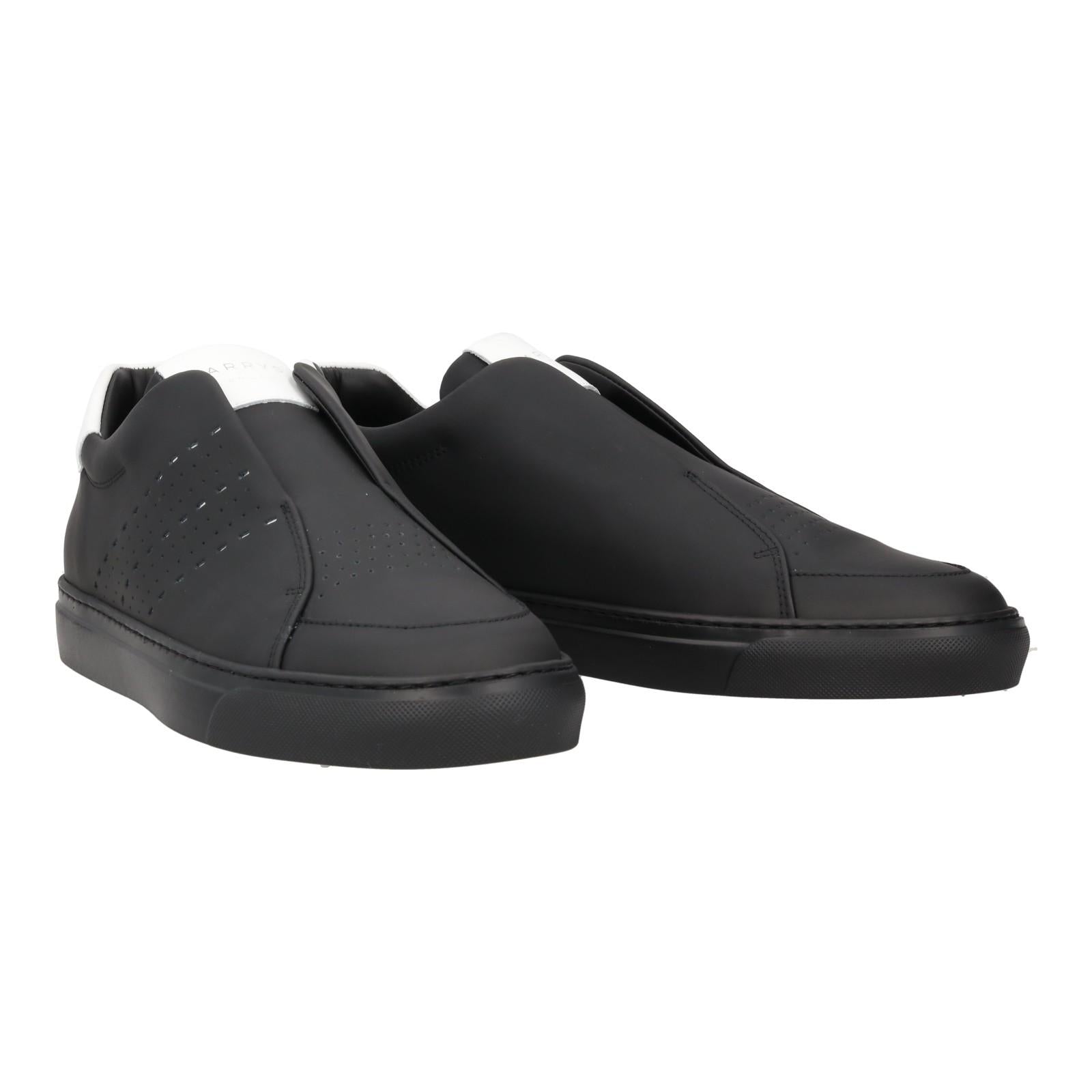 Harrys Of London Track Tech Leather Trainer Black/White-MALFORD OF LONDON SAVILE ROW MENSWEAR OUTLET