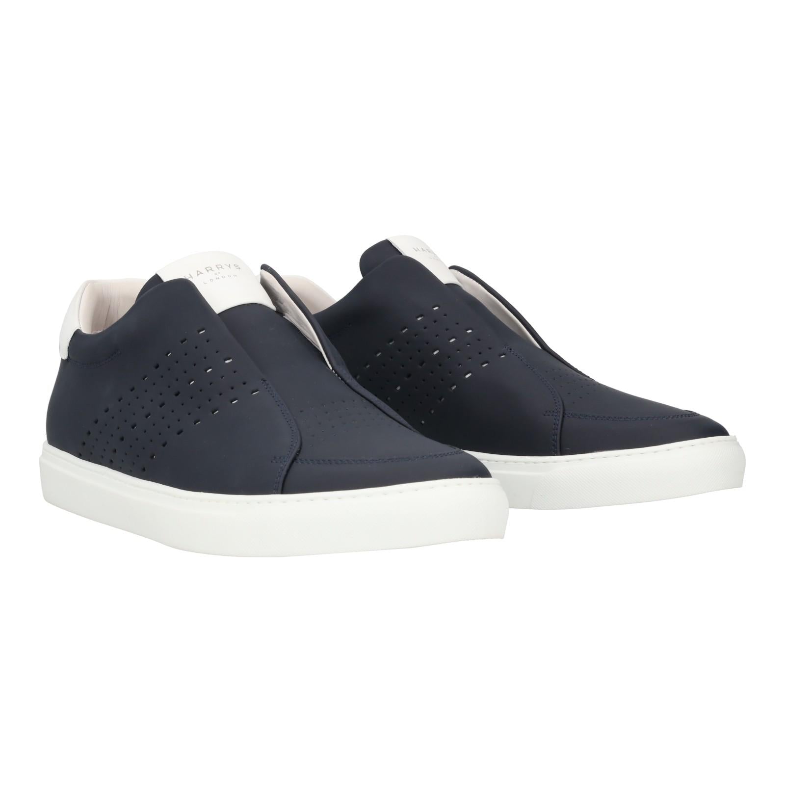 Harrys Of London Track Tech Leather Trainer Navy/White-MALFORD OF LONDON SAVILE ROW MENSWEAR OUTLET