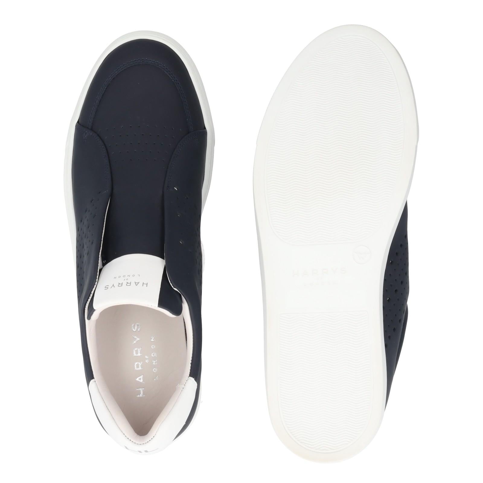 Harrys Of London Track Tech Leather Trainer Navy/White-MALFORD OF LONDON SAVILE ROW MENSWEAR OUTLET