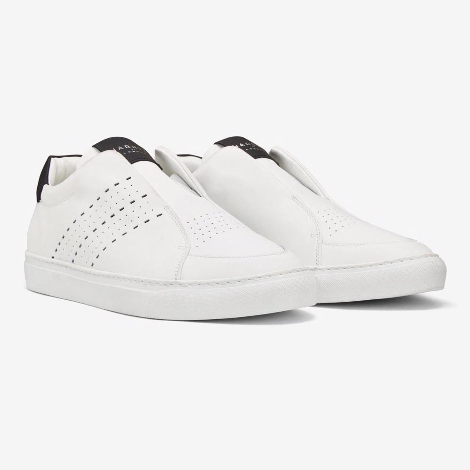 Harrys Of London Track Tech Leather Trainer White-Black-MALFORD OF LONDON SAVILE ROW MENSWEAR OUTLET