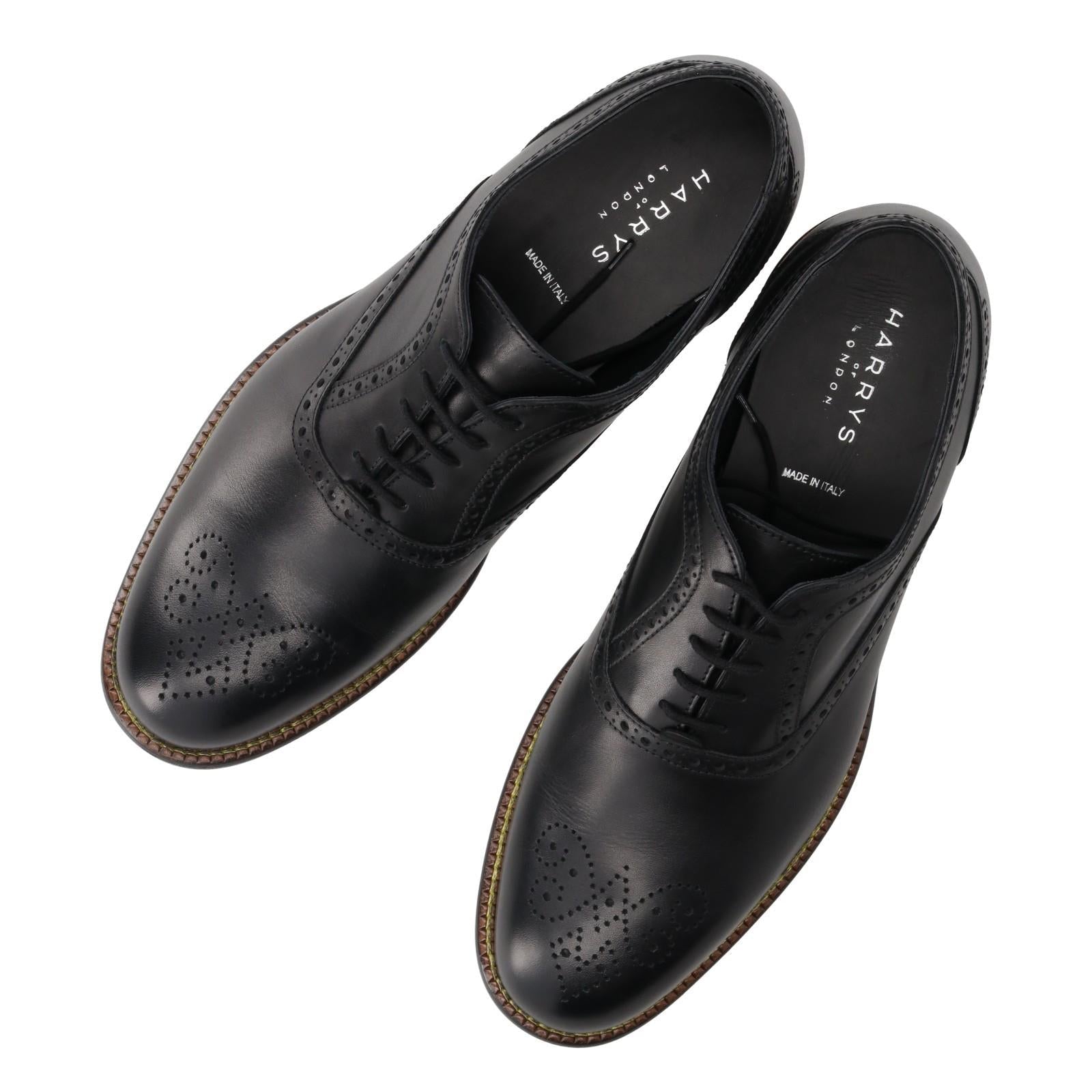 Harrys Of London Trillion Leather Brogue Black-MALFORD OF LONDON SAVILE ROW MENSWEAR OUTLET