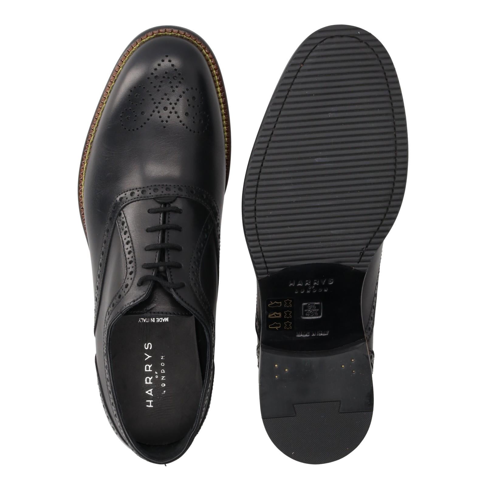 Harrys Of London Trillion Leather Brogue Black-MALFORD OF LONDON SAVILE ROW MENSWEAR OUTLET