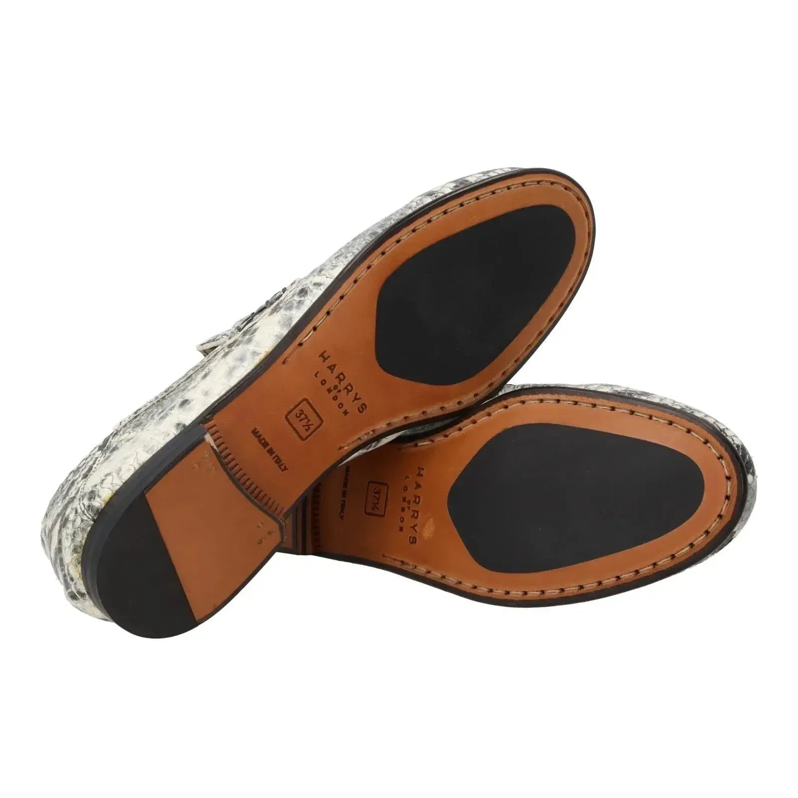 Harry's of London Lady Edward Moccasin Shoe Snakeskin White Black-MALFORD OF LONDON SAVILE ROW MENSWEAR OUTLET