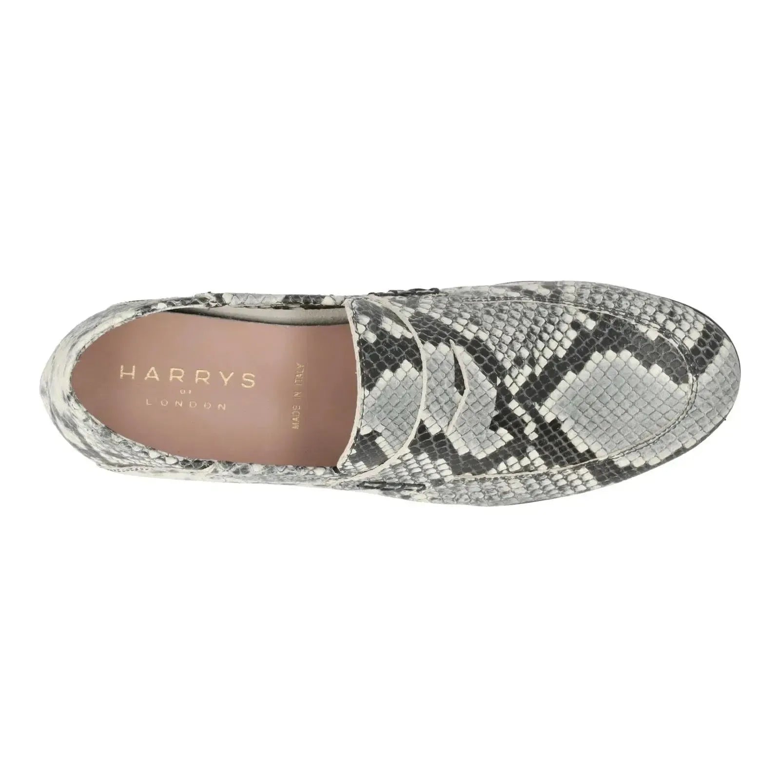 Harry's of London Lady Edward Moccasin Shoe Snakeskin White Black-MALFORD OF LONDON SAVILE ROW MENSWEAR OUTLET