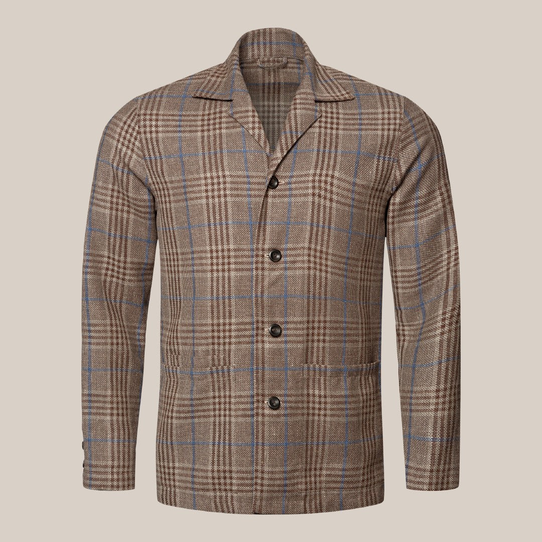 Hopsack Brown Check Overshirt-MALFORD OF LONDON SAVILE ROW MENSWEAR OUTLET