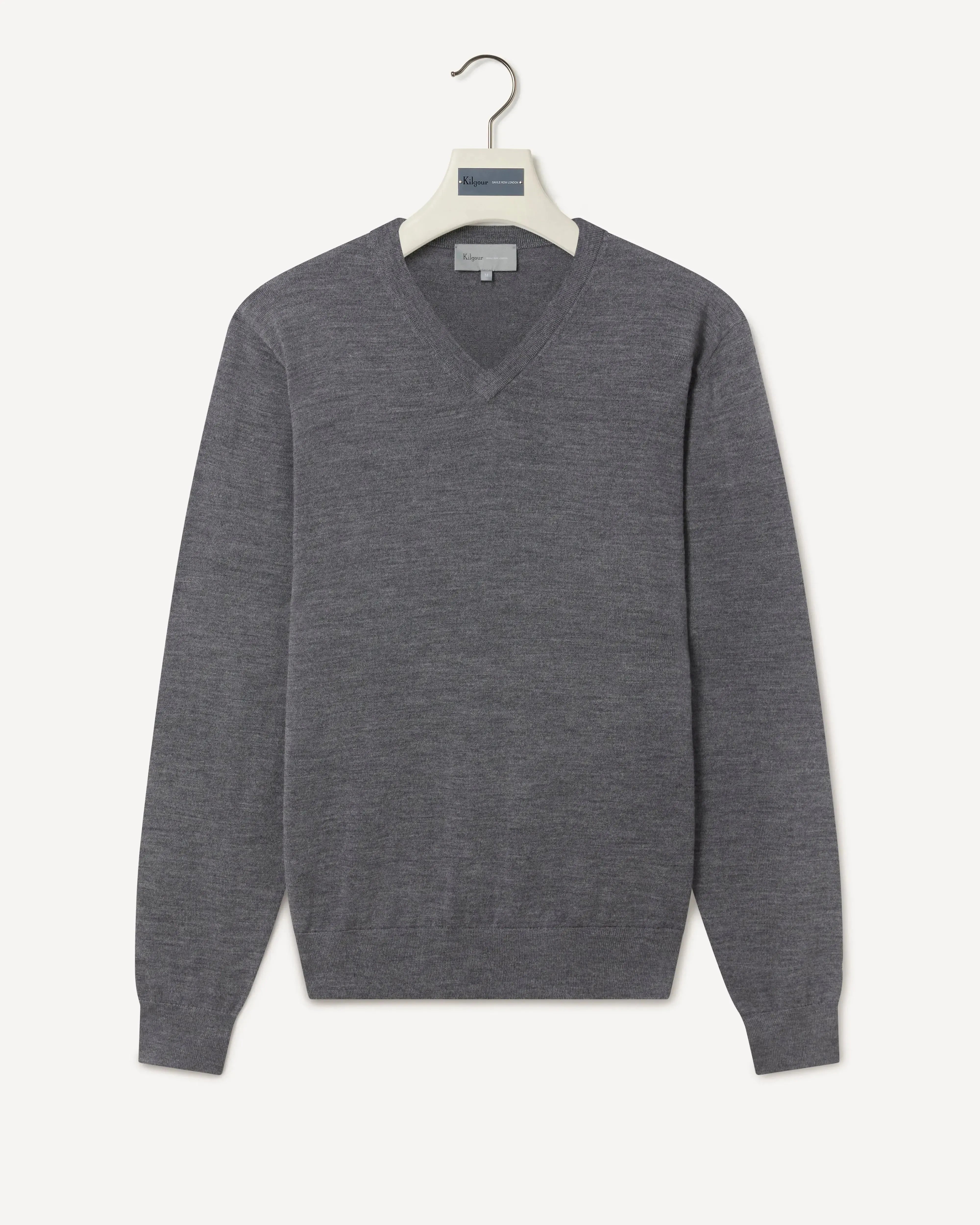 KG V-Neck Easy Care Merino Wool GREY-MALFORD OF LONDON SAVILE ROW MENSWEAR OUTLET
