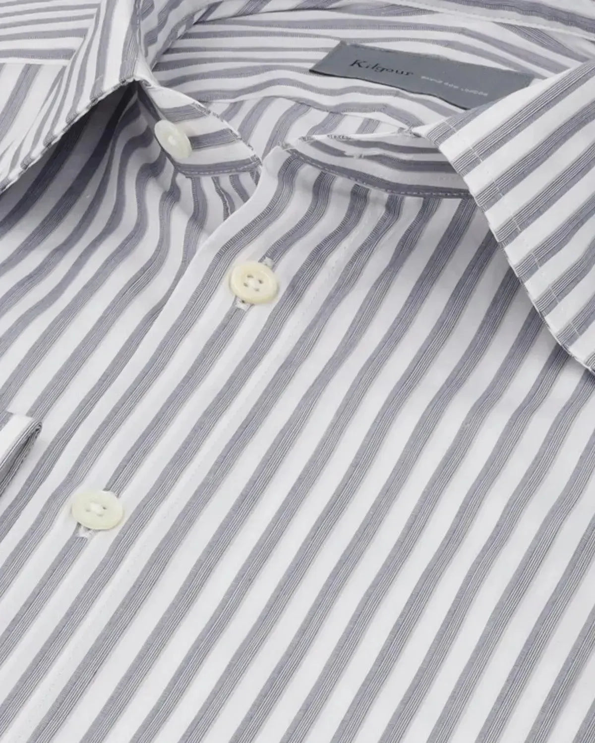 KILGOUR Cut-away Collar Stripe Shirt White/Grey-MALFORD OF LONDON SAVILE ROW MENSWEAR OUTLET