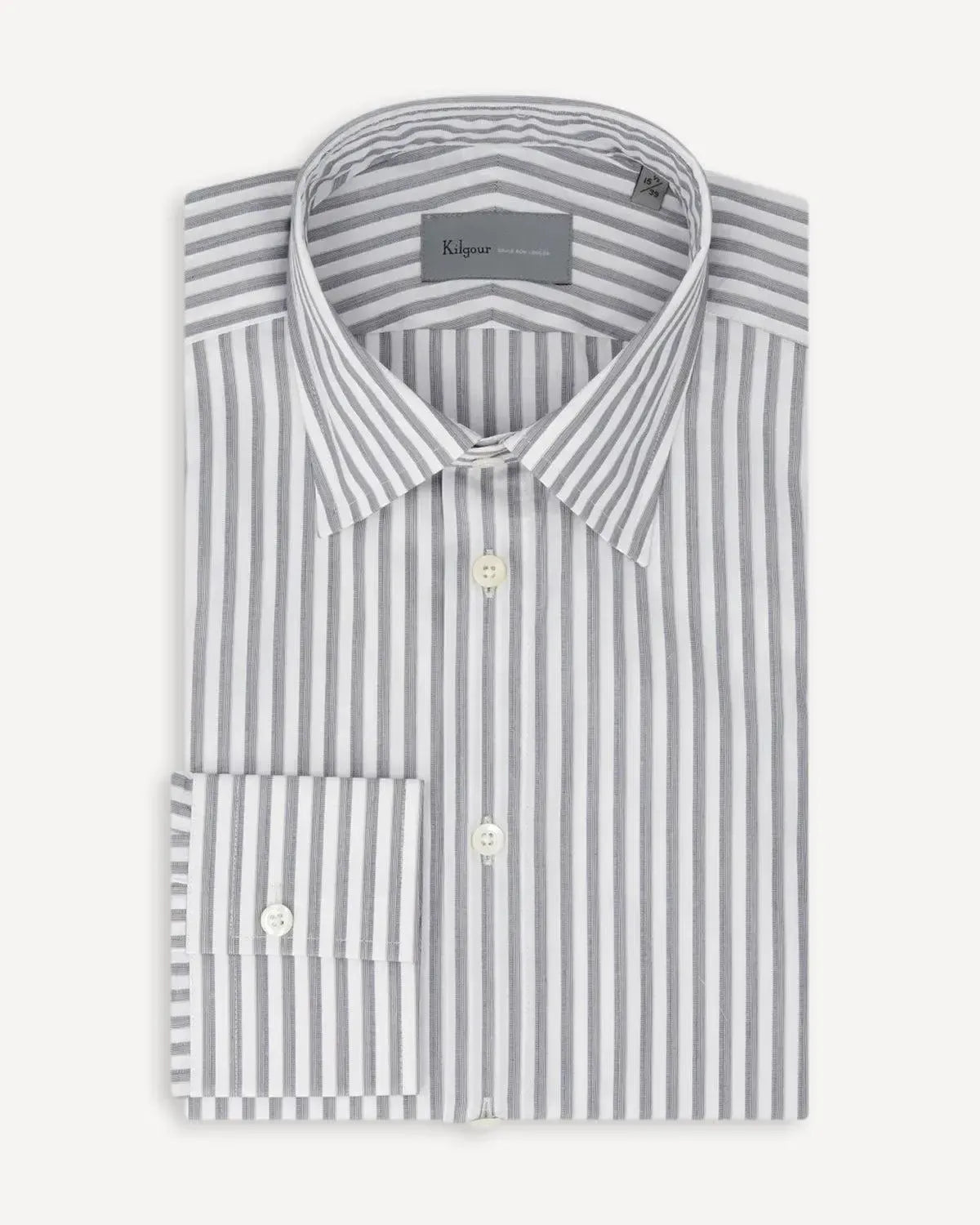 KILGOUR Cut-away Collar Stripe Shirt White/Grey-MALFORD OF LONDON SAVILE ROW MENSWEAR OUTLET