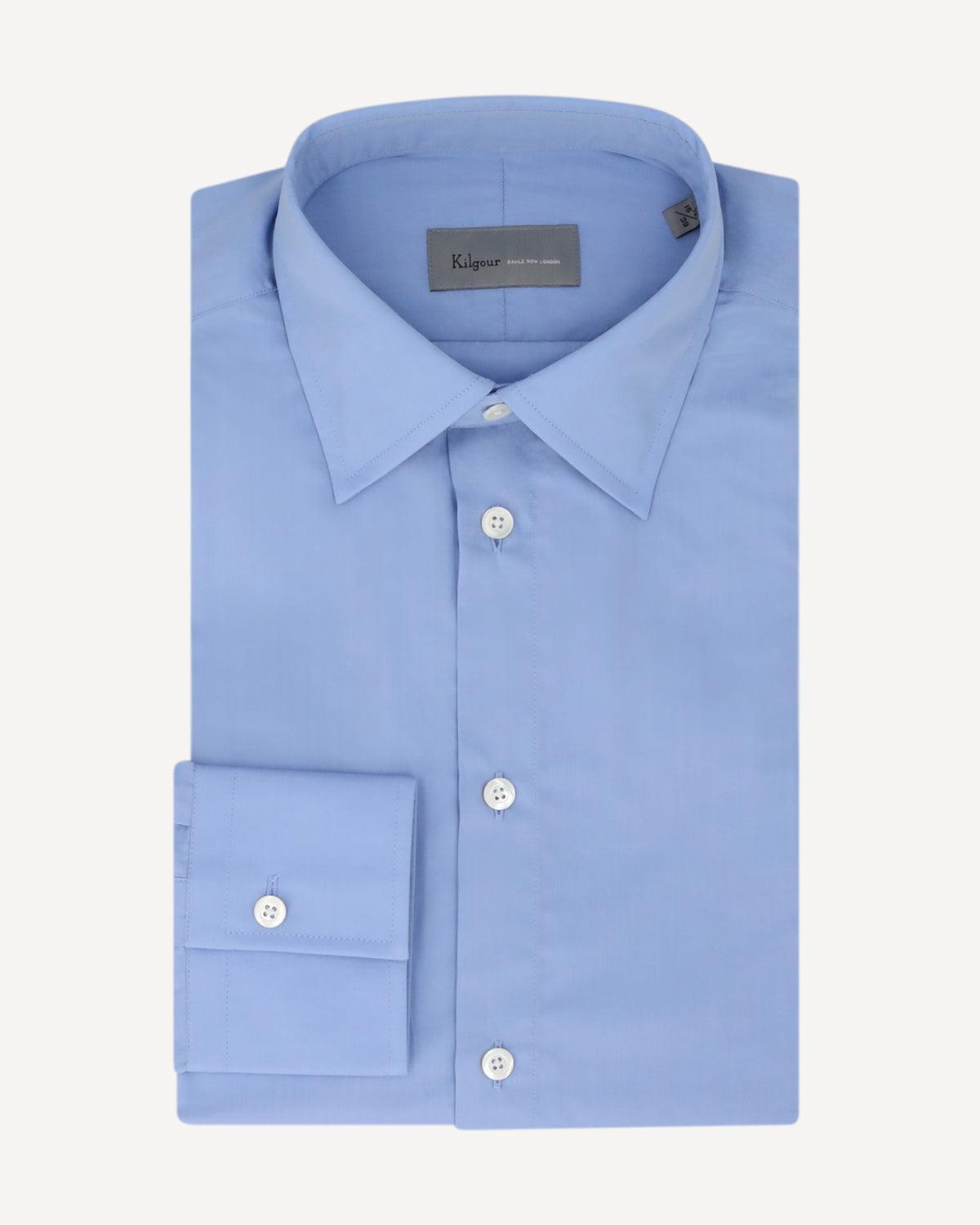 KILGOUR Plain Cotton Poplin Shirt Sky Blue-MALFORD OF LONDON SAVILE ROW MENSWEAR OUTLET