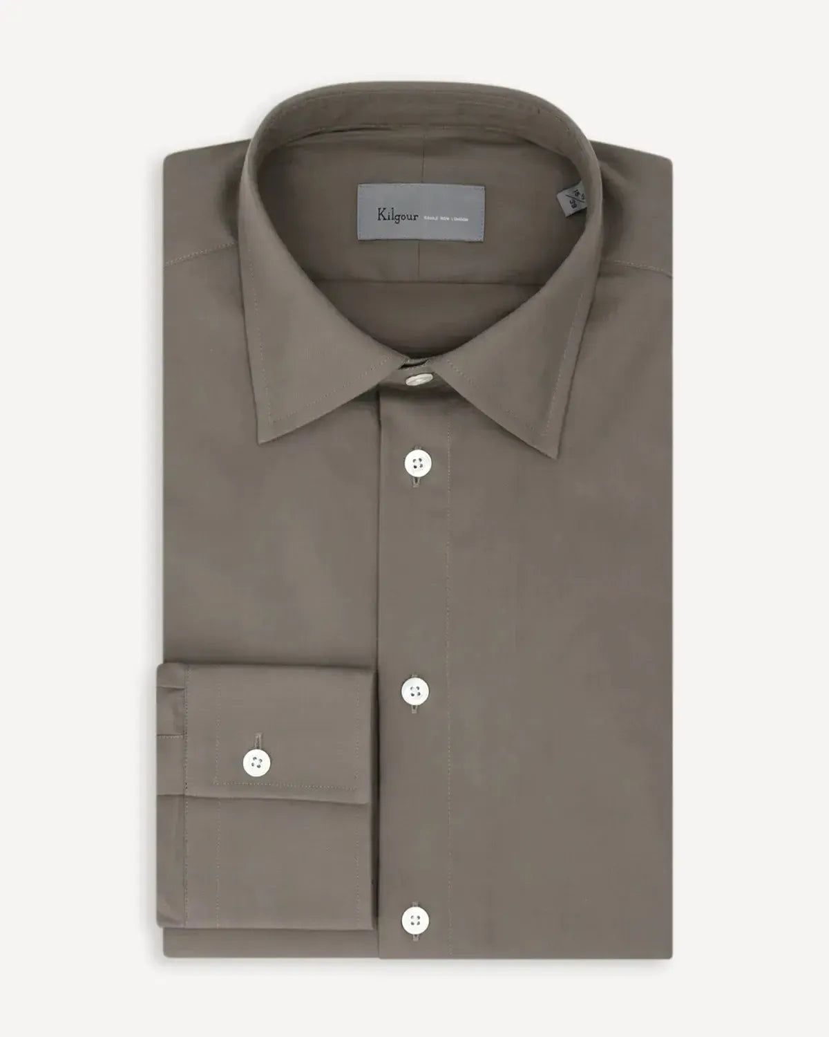 KILGOUR Plain Cotton Single Cuff Shirt Khaki Green-MALFORD OF LONDON SAVILE ROW MENSWEAR OUTLET