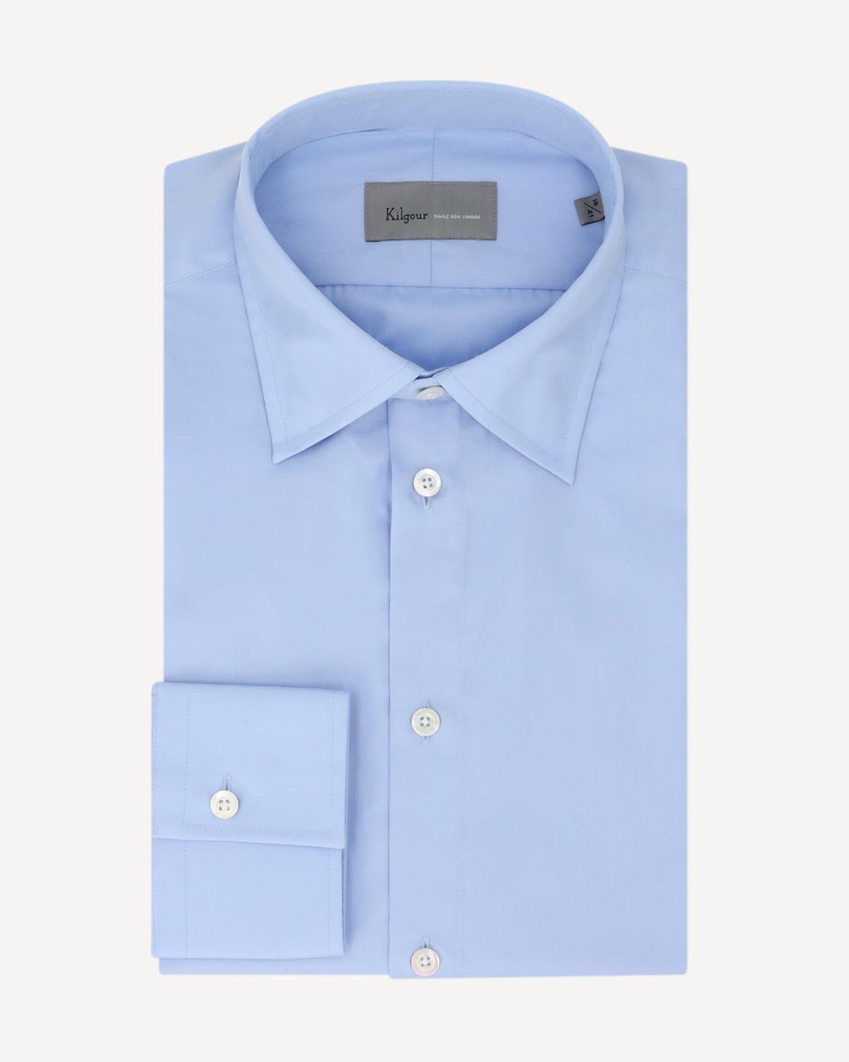 KILGOUR Plain Poplin Cotton Shirt Sky Blue-MALFORD OF LONDON SAVILE ROW MENSWEAR OUTLET