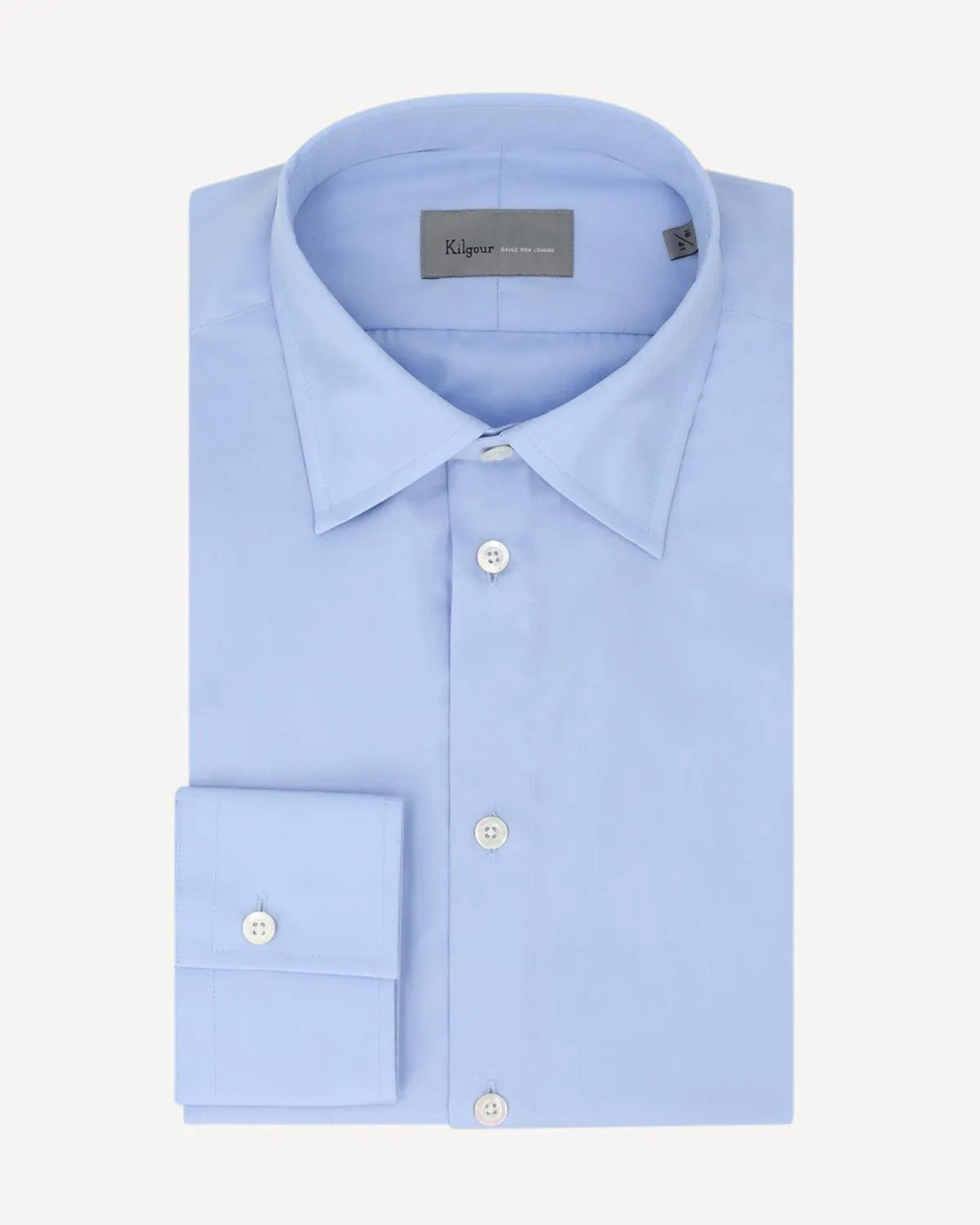 KILGOUR Plain Poplin Cotton Shirt Sky Blue-MALFORD OF LONDON SAVILE ROW MENSWEAR OUTLET