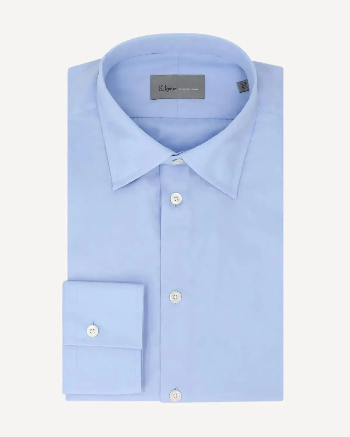 KILGOUR Plain Poplin Cotton Shirt Sky Blue-MALFORD OF LONDON SAVILE ROW MENSWEAR OUTLET
