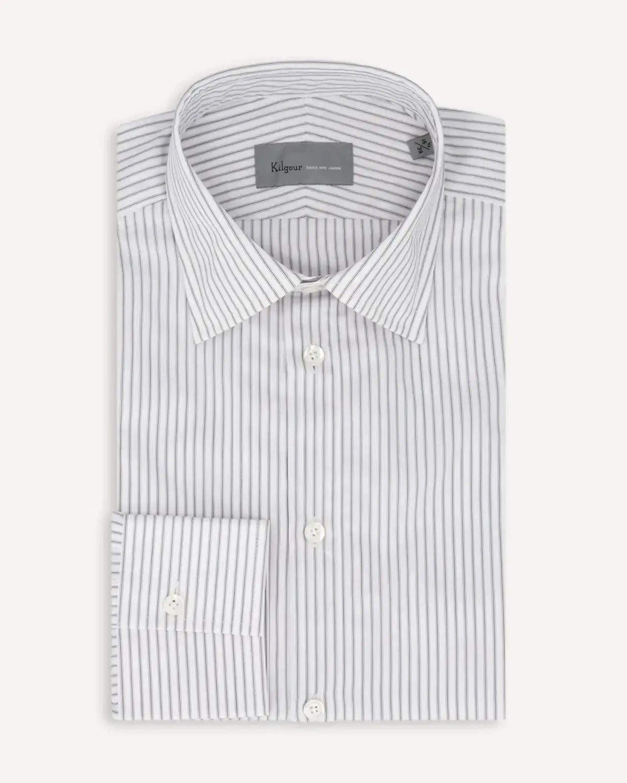 KILGOUR Regular Collar City Stripe Shirt - White/Grey-MALFORD OF LONDON SAVILE ROW MENSWEAR OUTLET