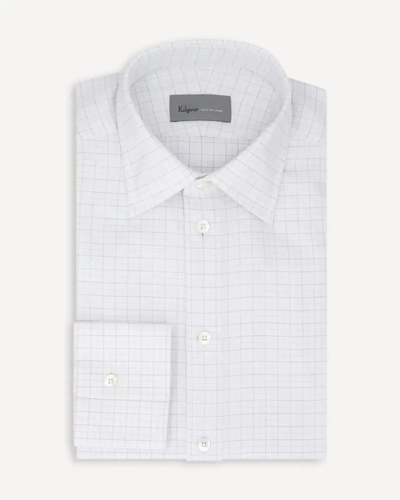 KILGOUR Regular Collar Multi Micro Check Shirt - White/Royal Blue-MALFORD OF LONDON SAVILE ROW MENSWEAR OUTLET