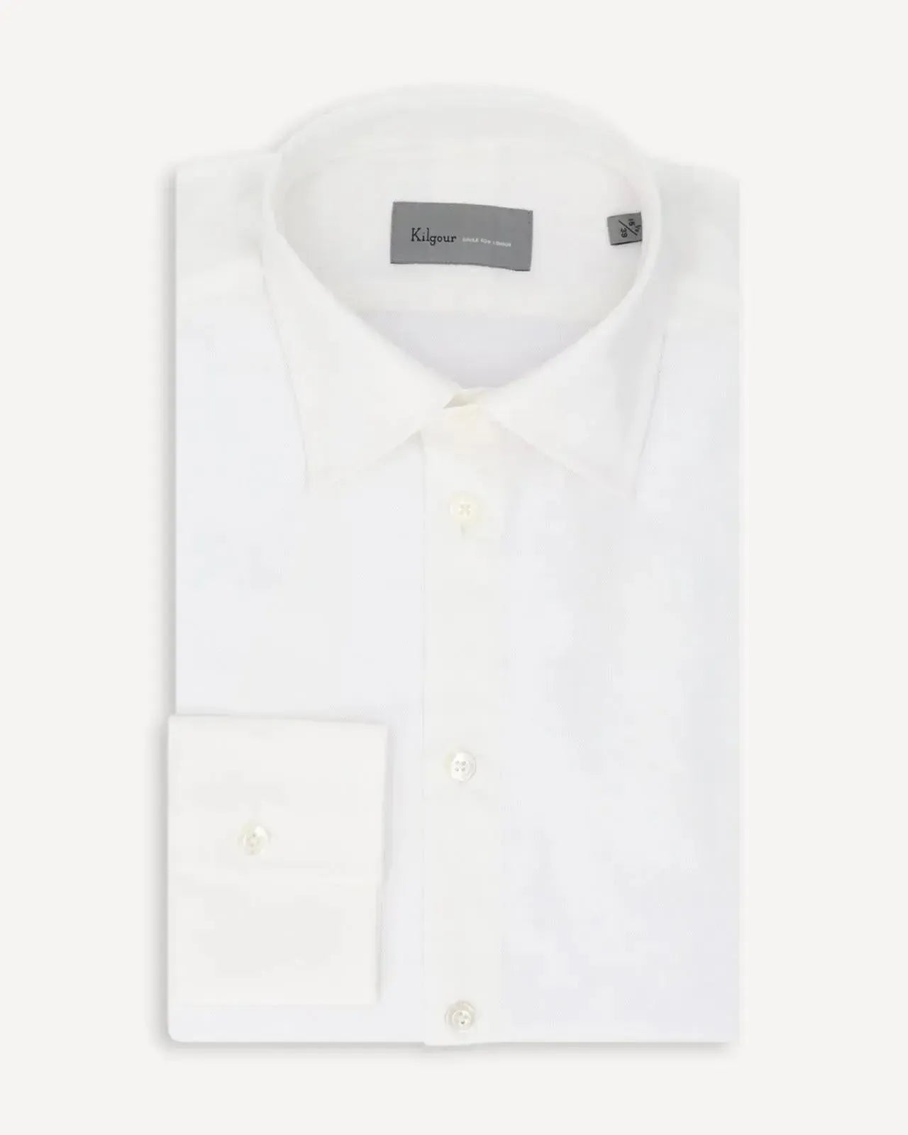 KILGOUR Regular Collar Plain Dobby Cotton Shirt - White-MALFORD OF LONDON SAVILE ROW MENSWEAR OUTLET