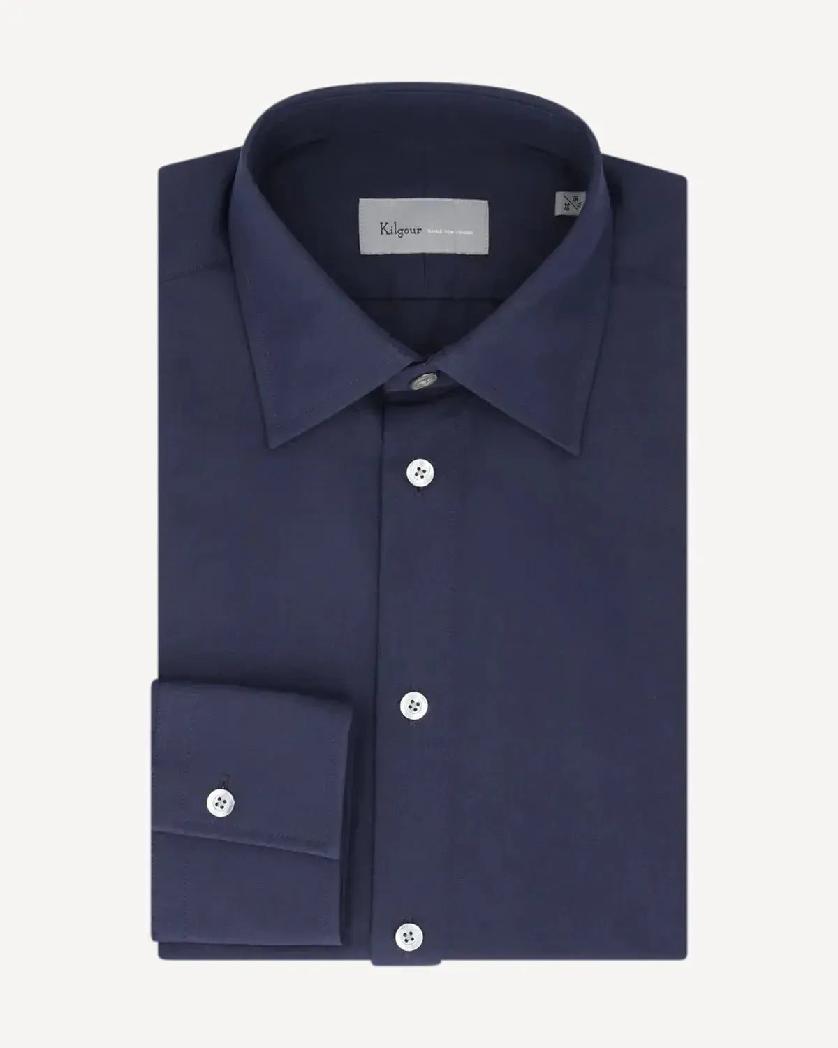 KILGOUR Regular Collar Plain Navy Twill with Single Cuff-MALFORD OF LONDON SAVILE ROW MENSWEAR OUTLET