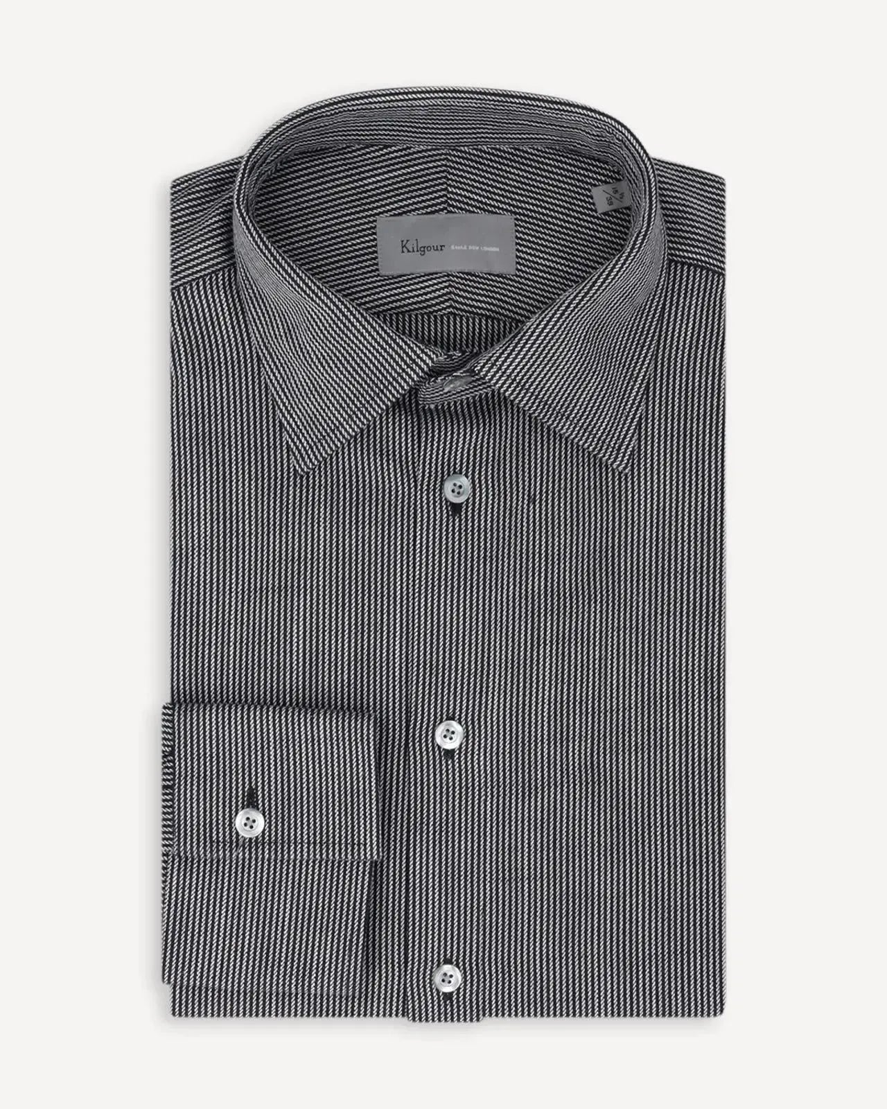 KILGOUR Regular Collar Rope Stripe Shirt - Black/White-MALFORD OF LONDON SAVILE ROW MENSWEAR OUTLET