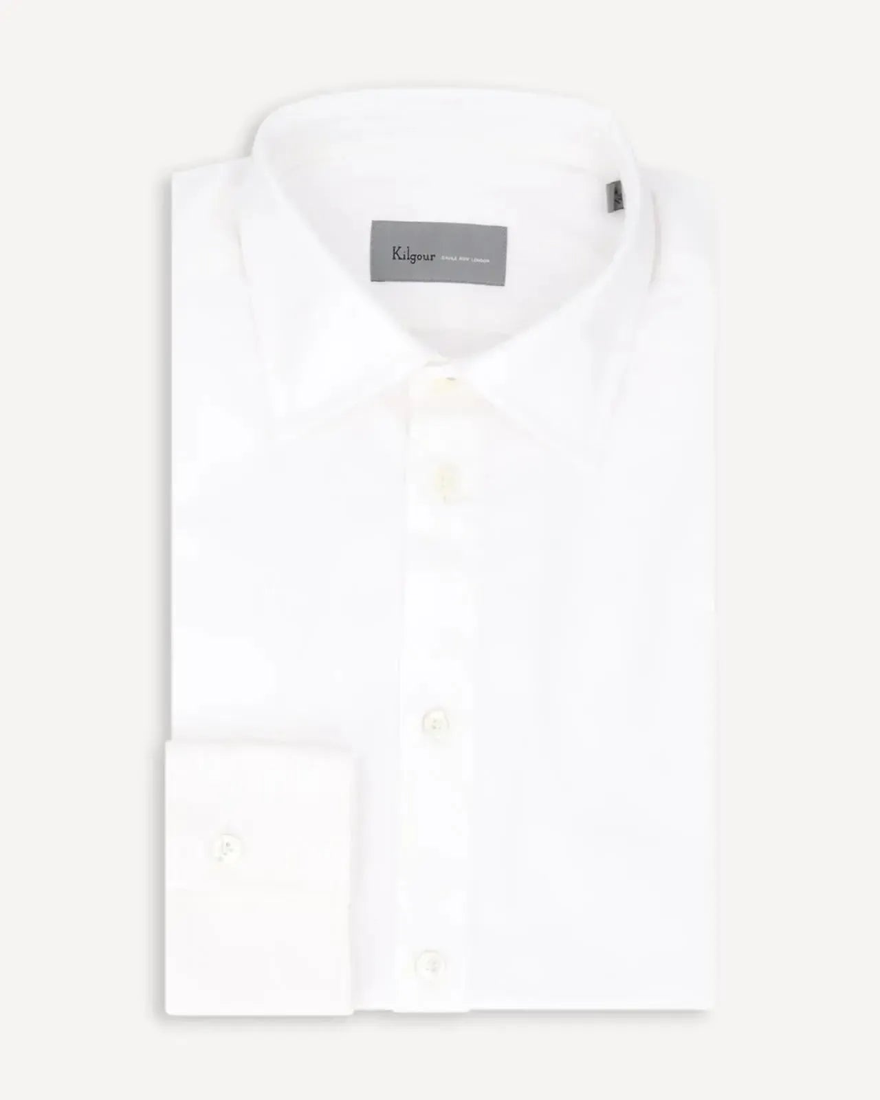 KILGOUR Regular Collar Single Cuff Plain Luxury Cotton Shirt White-MALFORD OF LONDON SAVILE ROW MENSWEAR OUTLET