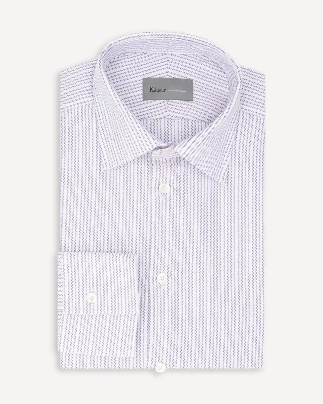 KILGOUR Regular Collar Single Cuff Rope Stripe Shirt - Blue/White-MALFORD OF LONDON SAVILE ROW MENSWEAR OUTLET
