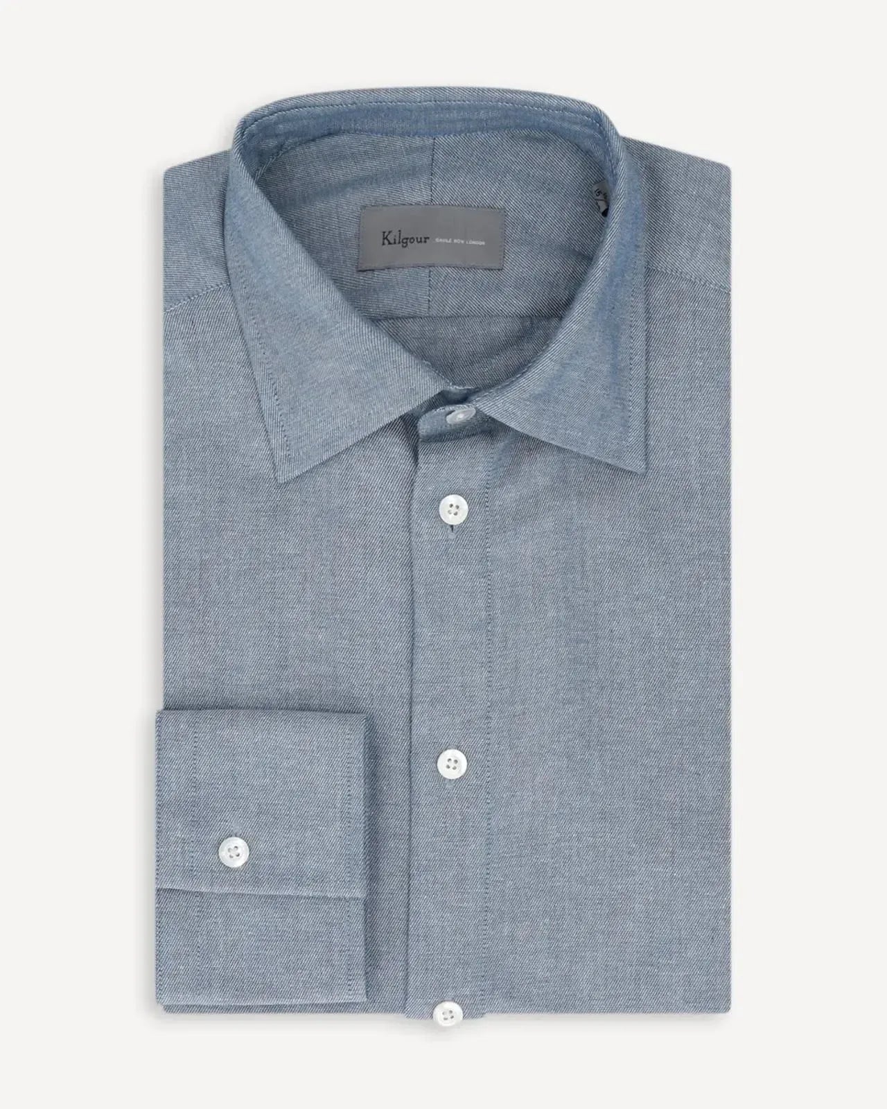 KILGOUR Regular Collar Single Cuff Shirt - Denim Blue-MALFORD OF LONDON SAVILE ROW MENSWEAR OUTLET