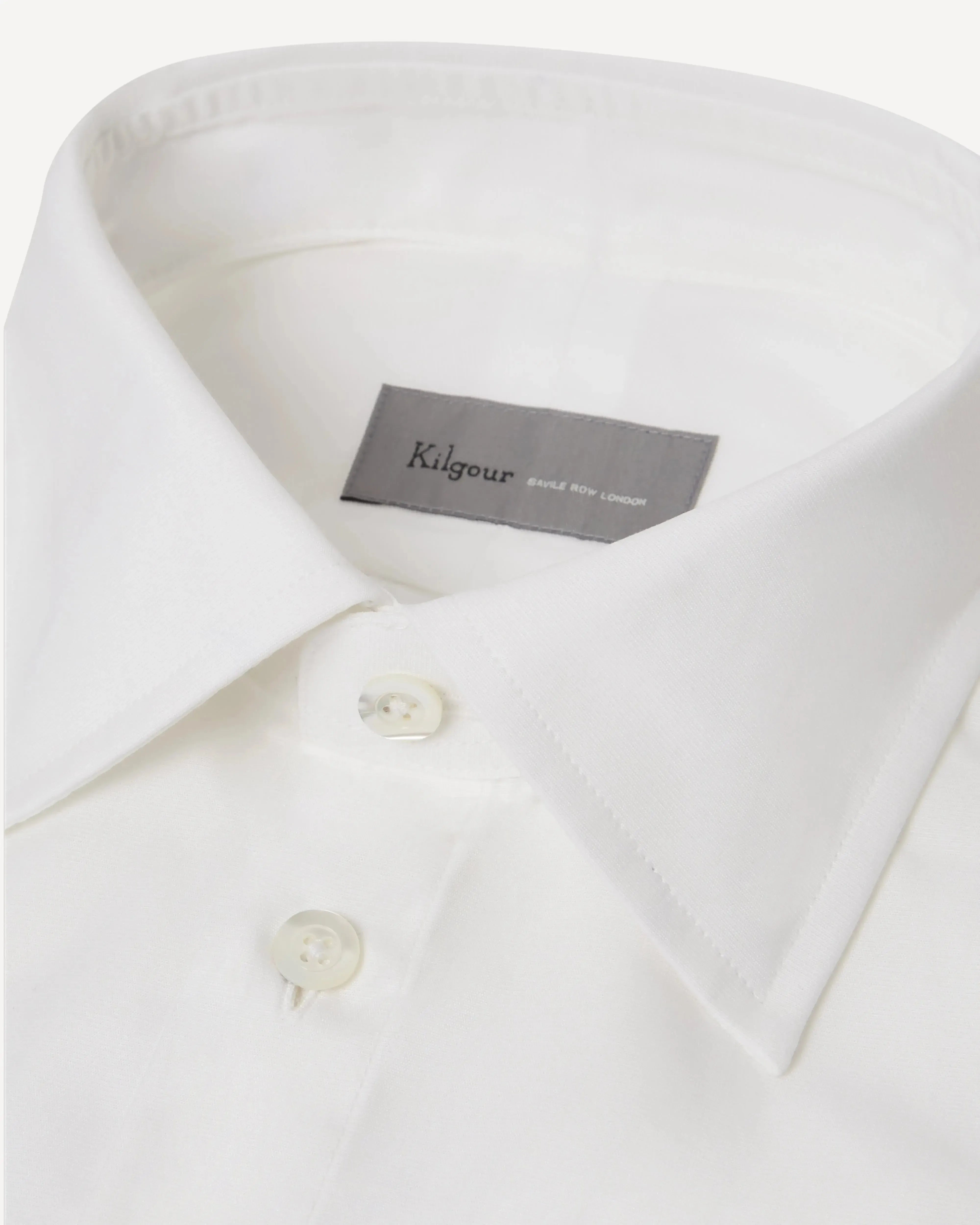 KILGOUR Regular Collar Single Cuff Textured Plain White Shirt-MALFORD OF LONDON SAVILE ROW MENSWEAR OUTLET