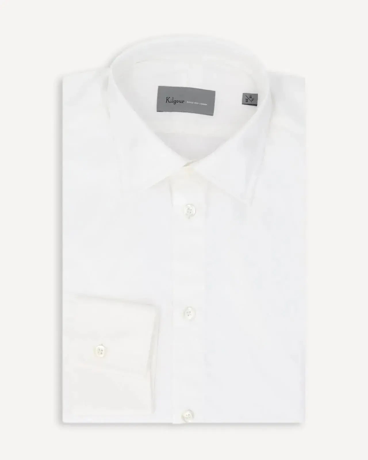 KILGOUR Single Cuff Plain Poplin Cotton Shirt - White-MALFORD OF LONDON SAVILE ROW MENSWEAR OUTLET