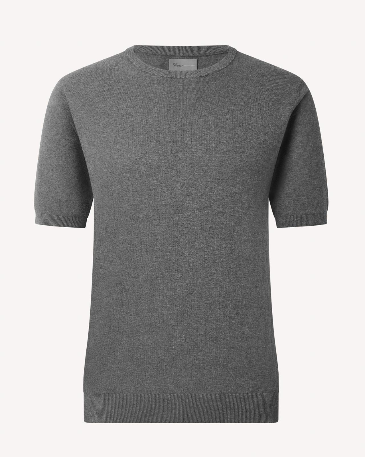 Kilgour Cotton/Cashmere Mix Crew Neck T-Shirt Ashes-MALFORD OF LONDON SAVILE ROW MENSWEAR OUTLET