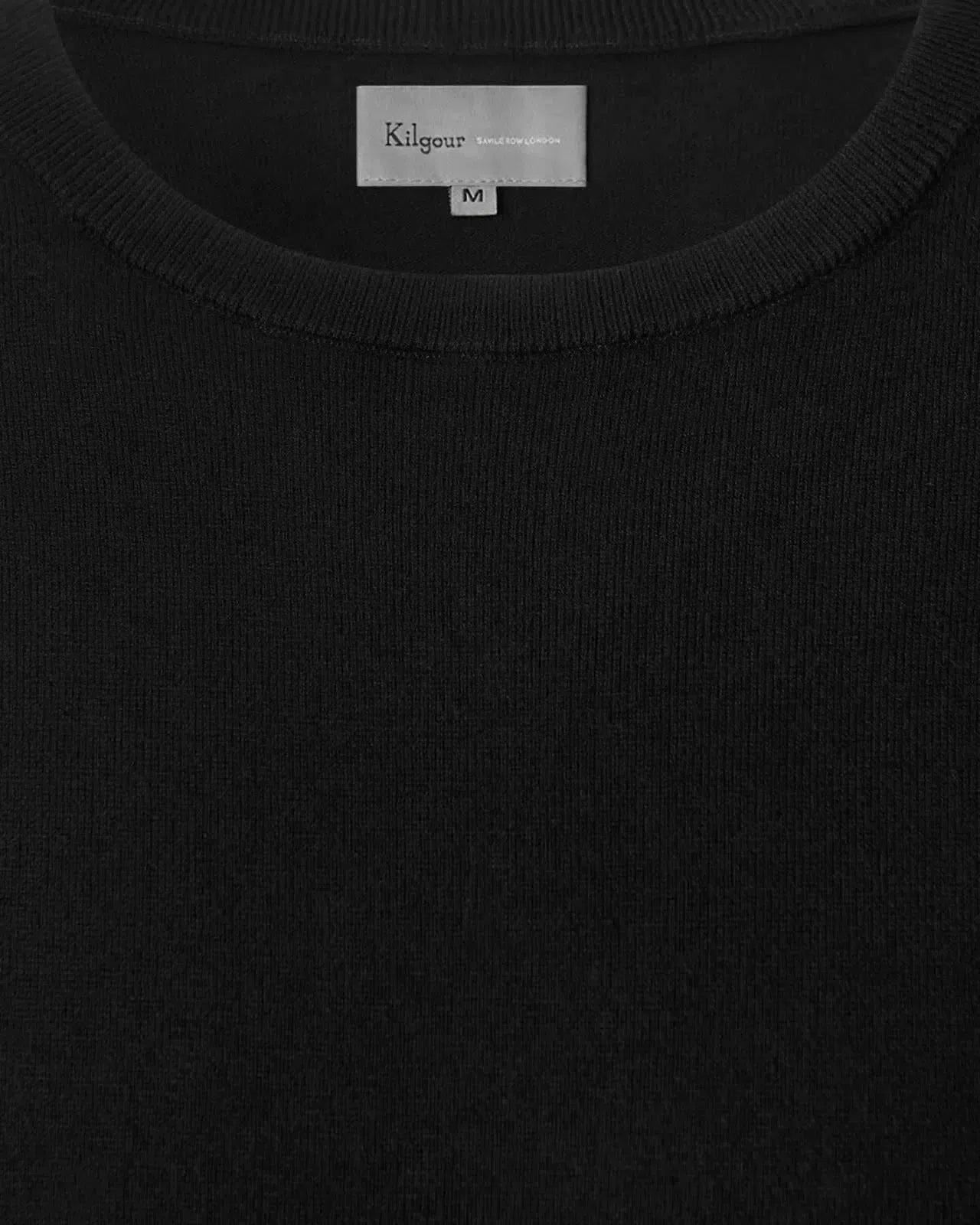 Kilgour Cotton/Cashmere Mix Crew Neck T-Shirt Black-MALFORD OF LONDON SAVILE ROW MENSWEAR OUTLET