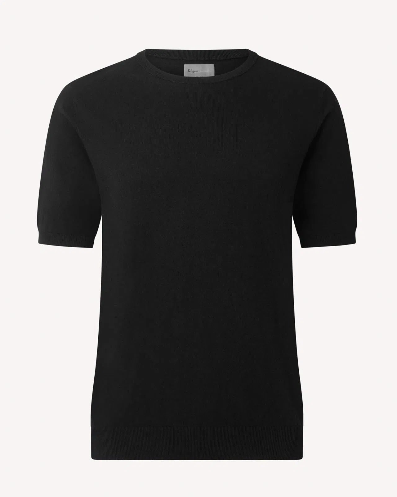 Kilgour Cotton/Cashmere Mix Crew Neck T-Shirt Blacklead-MALFORD OF LONDON SAVILE ROW MENSWEAR OUTLET