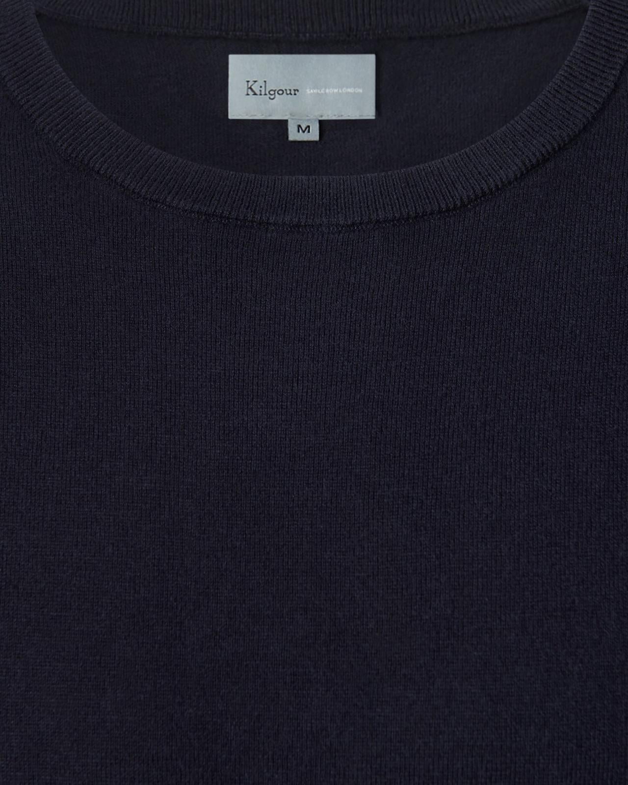 Kilgour Cotton/Cashmere Mix Crew Neck T-Shirt Neat Navy-MALFORD OF LONDON SAVILE ROW MENSWEAR OUTLET