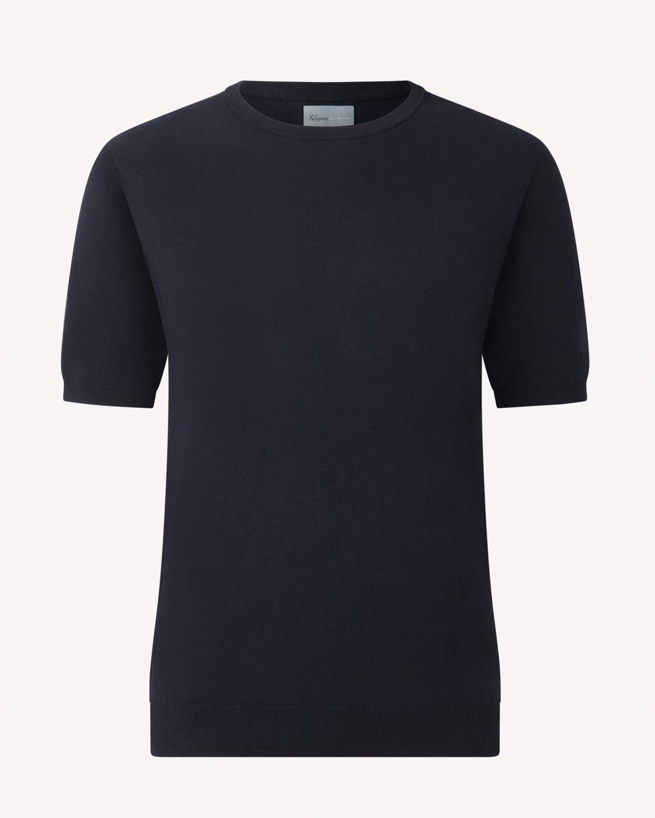 Kilgour Cotton/Cashmere Mix Crew Neck T-Shirt Neat Navy-MALFORD OF LONDON SAVILE ROW MENSWEAR OUTLET