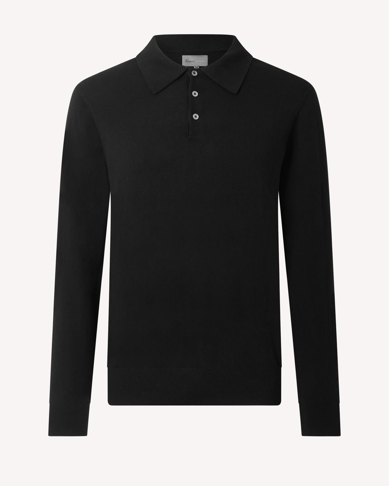 Kilgour Cotton/Cashmere Mix Long Sleeve Polo Shirt Blacklead-MALFORD OF LONDON SAVILE ROW MENSWEAR OUTLET