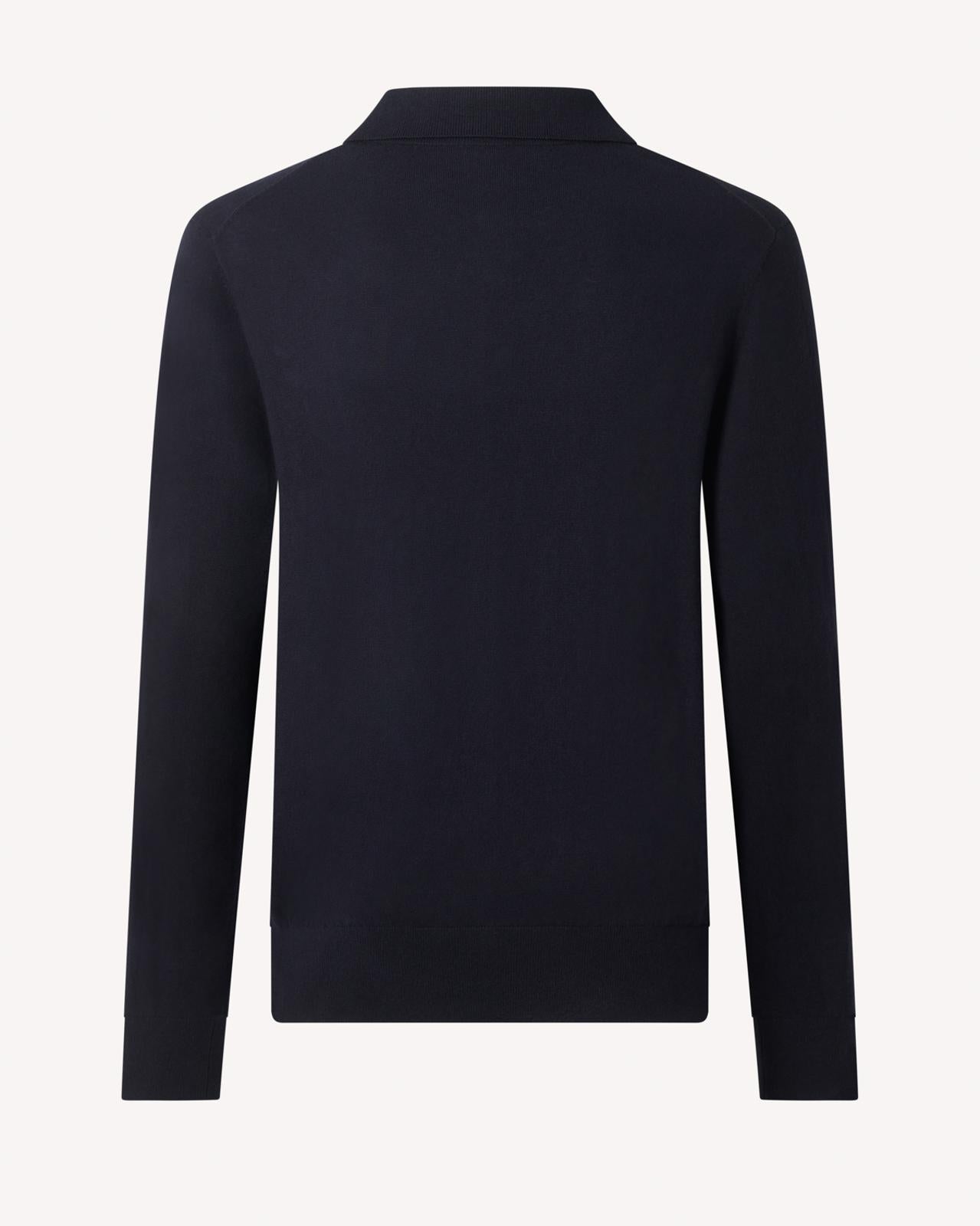 Kilgour Cotton/Cashmere Mix Long Sleeve Polo Shirt Neat Navy-MALFORD OF LONDON SAVILE ROW MENSWEAR OUTLET