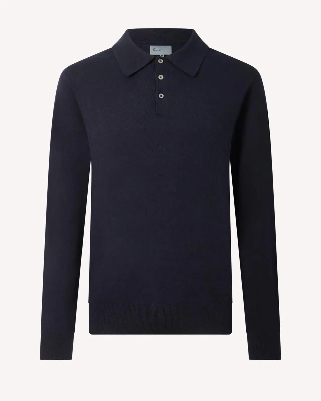 Kilgour Cotton/Cashmere Mix Long Sleeve Polo Shirt Neat Navy-MALFORD OF LONDON SAVILE ROW MENSWEAR OUTLET