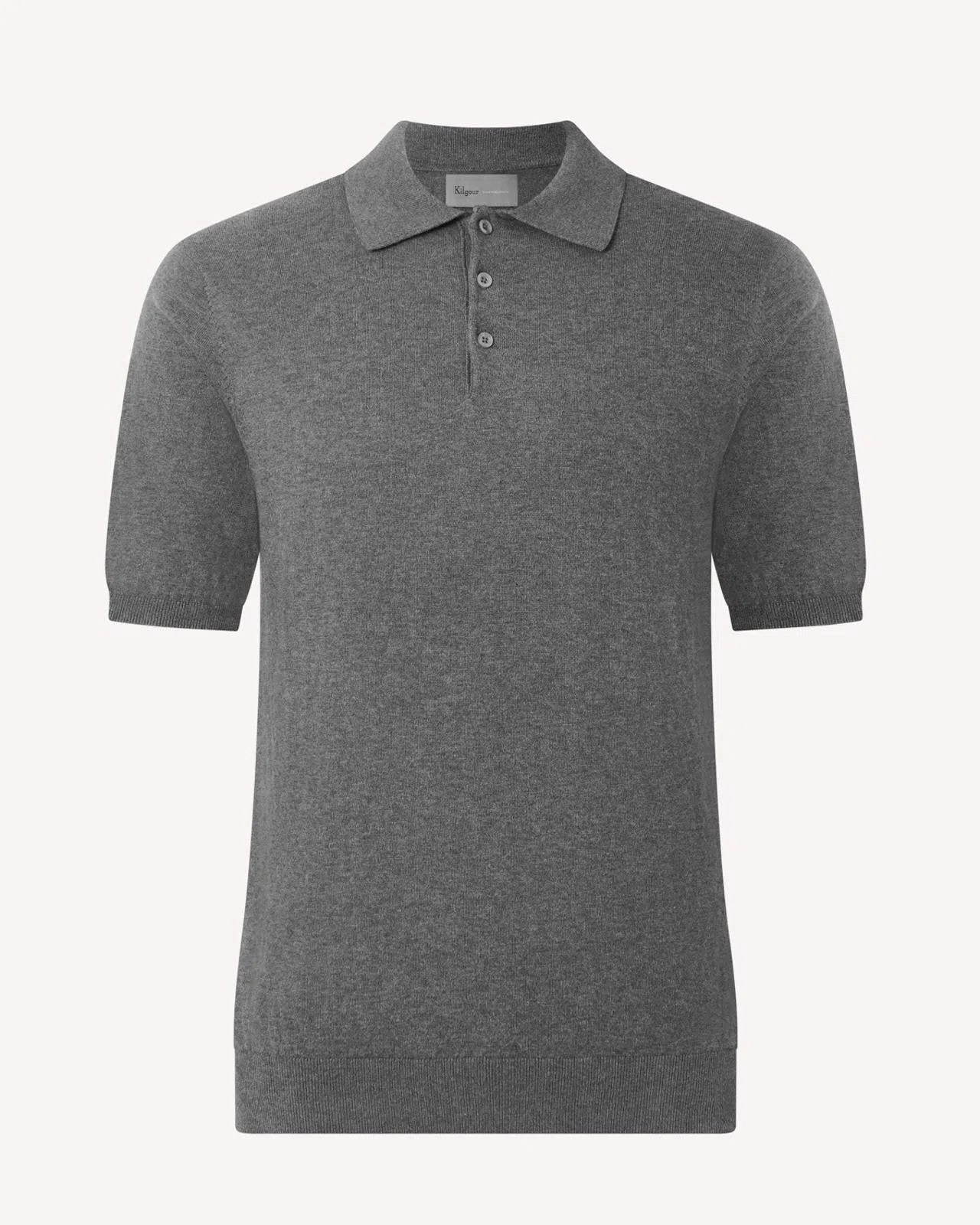 Kilgour Cotton/Cashmere Mix Short Sleeve Polo Shirt Ashes-MALFORD OF LONDON SAVILE ROW MENSWEAR OUTLET